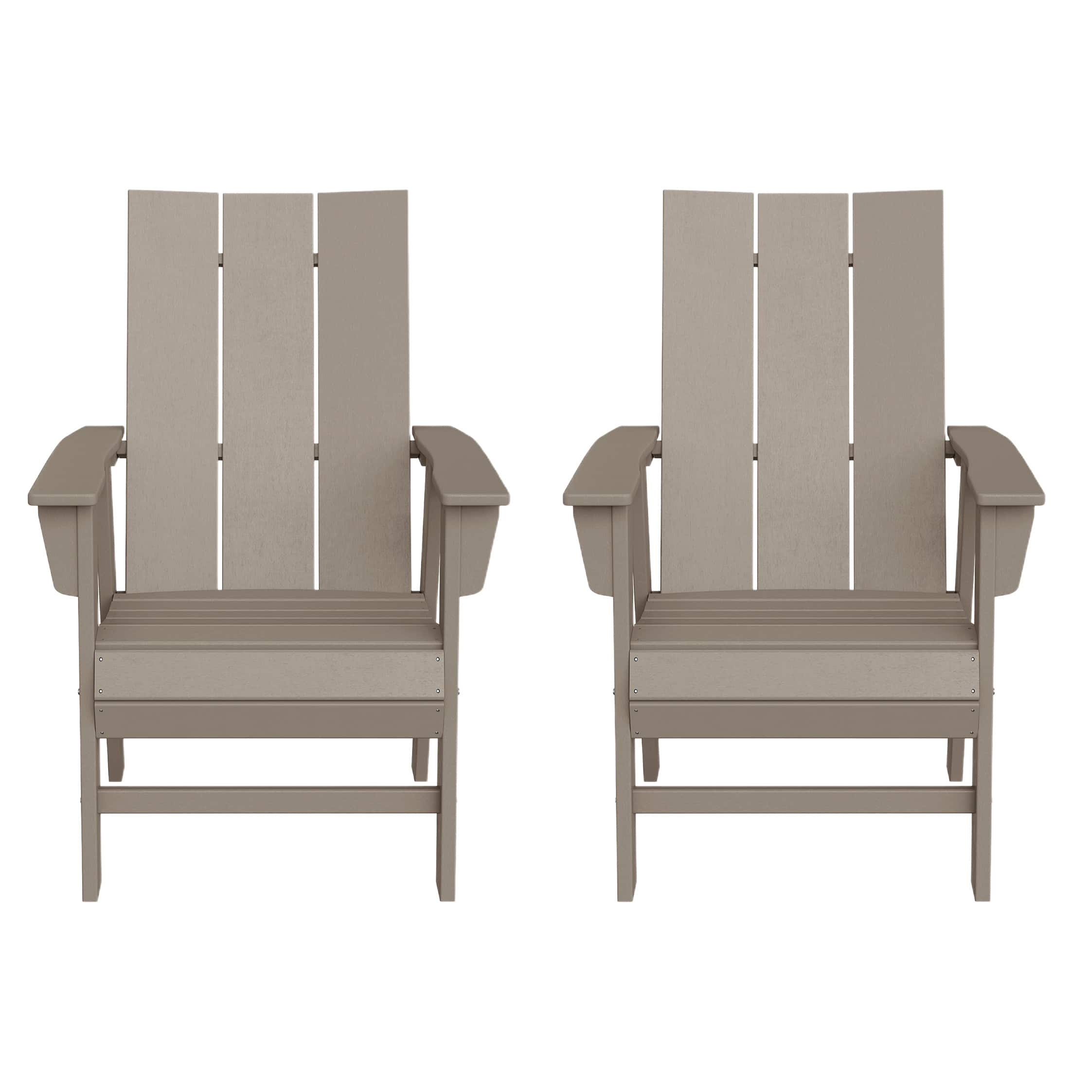 WestinTrends - Ashore Outdoor Patio HDPE Plastic Modern Adirondack Dining Chairs (Set of 2) - Weathered Wood
