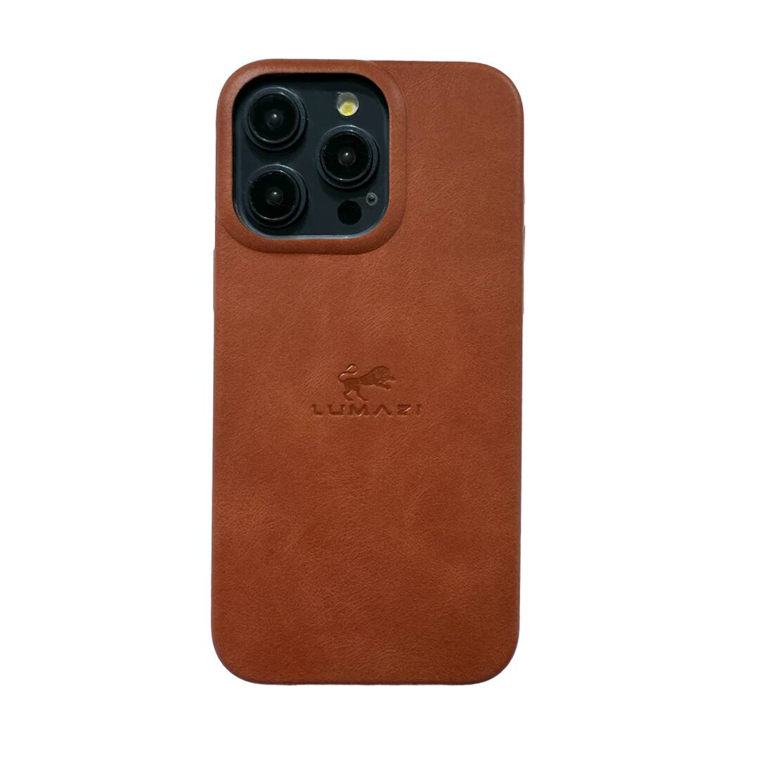 Back. Apple - Handmade, Full Grain Leather, MagSafe iPhone 16 Pro Max Case - Sienna.