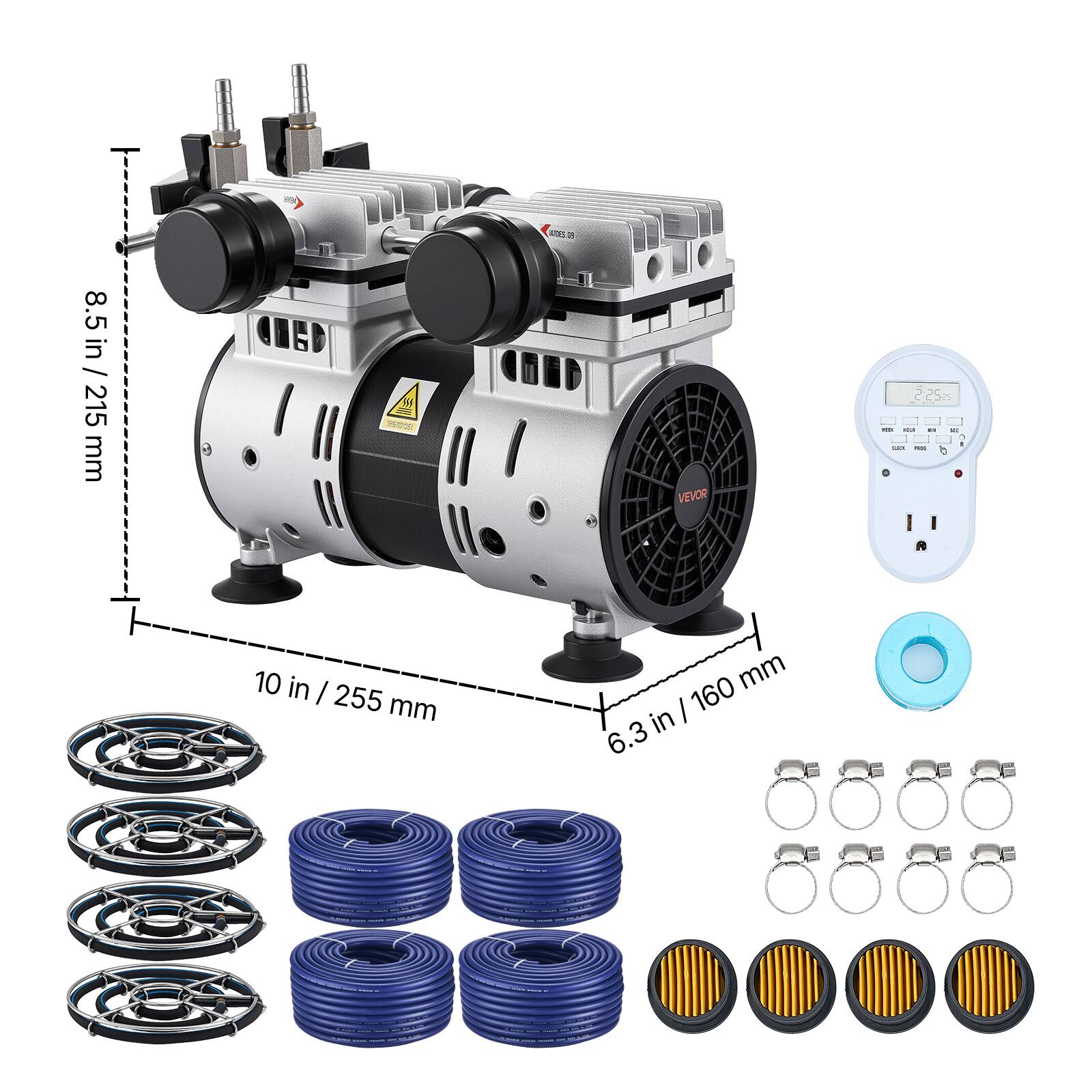 8.5 in / 215 mm  
08  
ATOES DE  
VEVOR  
KID  
100 MA A  
= 0 I  
10 in / 255 mm  
160 mm in / 6.3