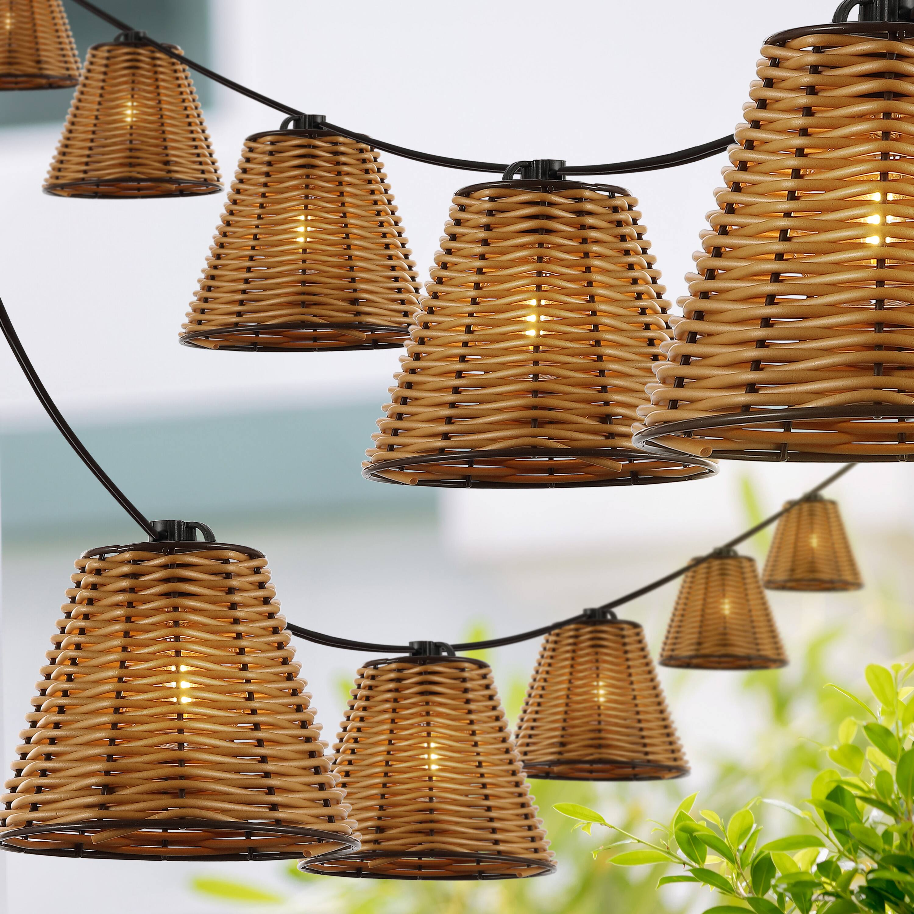 Alt View 1. Jonathan Y - Payton 10-Light Indoor/Outdoor 10 ft. Classic Cottage LED G40 Faux-Rattan Shaded String Lights, Brown - Brown.