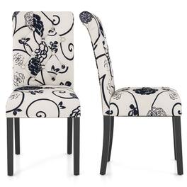 Costway - Set of 2 Tufted Dining Chair Parsons Upholstered Fabric Chair with Wooden Legs - White