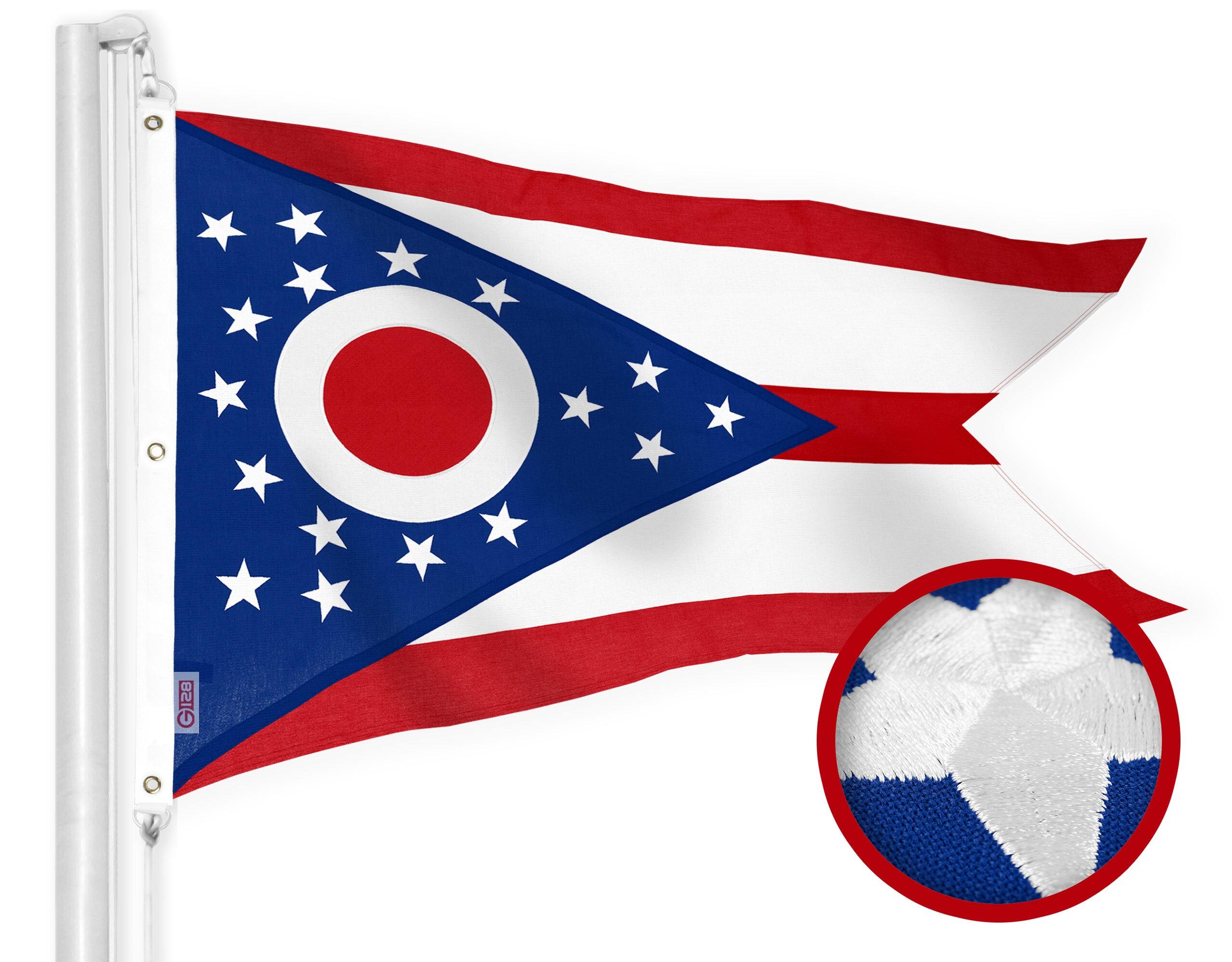 G128 - Ohio State Flag 5x8 ft Embroidered 220GSM Spun Polyester with Brass Grommets - Assorted Colors