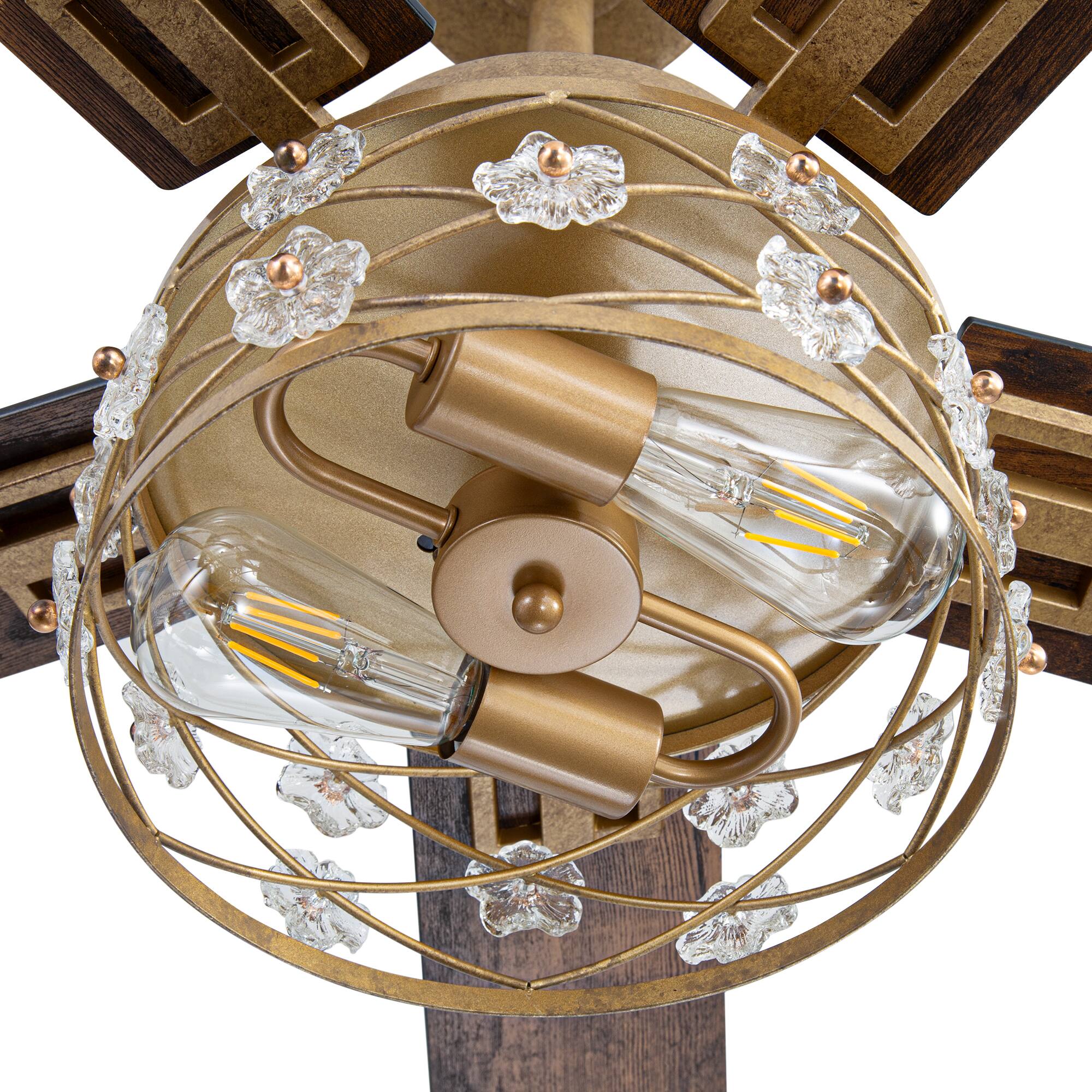 Alt View 9. Breezary - 52-Inch Indoor Ceiling Fan with Light Kit, 5 Plywood Dual-Finish Blades, DC Motor, 5/10'' Downrods, Remote, Glass Shade - Paint Gold with Black and Rich Walnut.