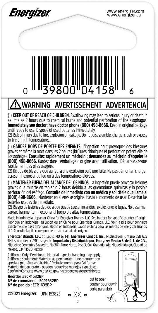 Alt View 1. Energizer - 1632 Lithium Coin Battery, 1 Pack - Silver.