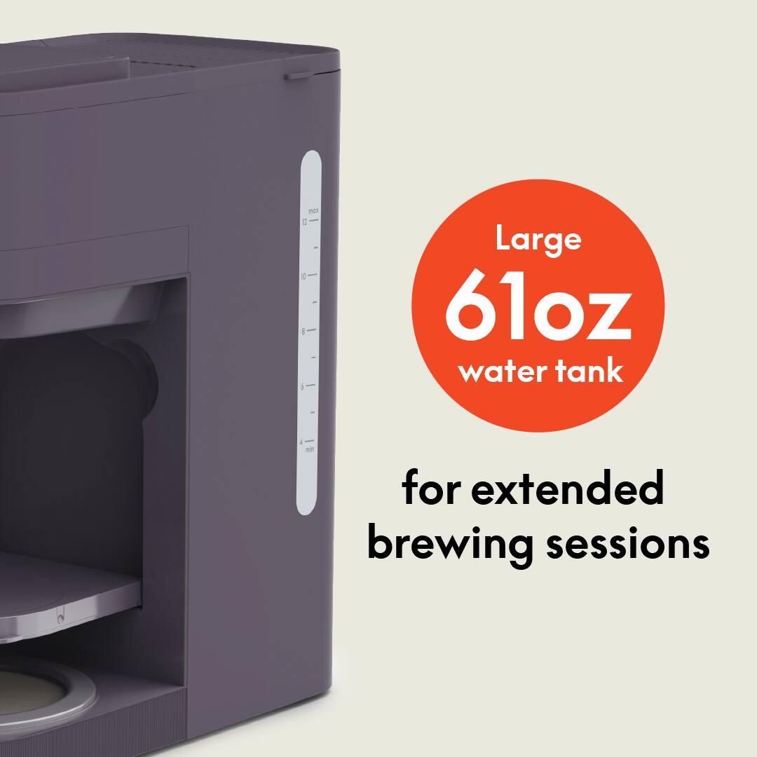 Large 61oz water tank for extended brewing sessions
