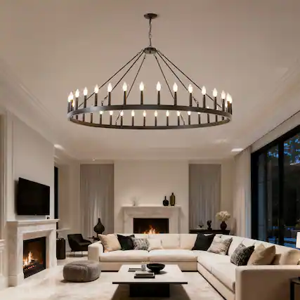 Front. Boyel Living - 59.1 Inch 36 Light Extra Large Wagon Wheel Chandelier Black Farmhouse Round Wheel Chandelier Light Fixtures Wagon Wheel.