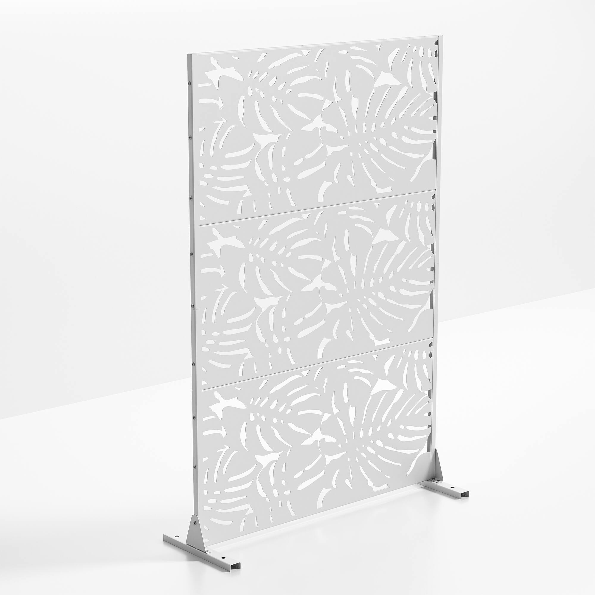 Angle. PexFix - 72 in. x 47 in. Summer Pattern Metal Outdoor Privacy Screen & Panels, Freestanding Garden Divider Fence - White.