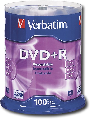  Verbatim - DVD Recordable Media - DVD+R - 16x - 4.70 GB - 100 Pack Spindle