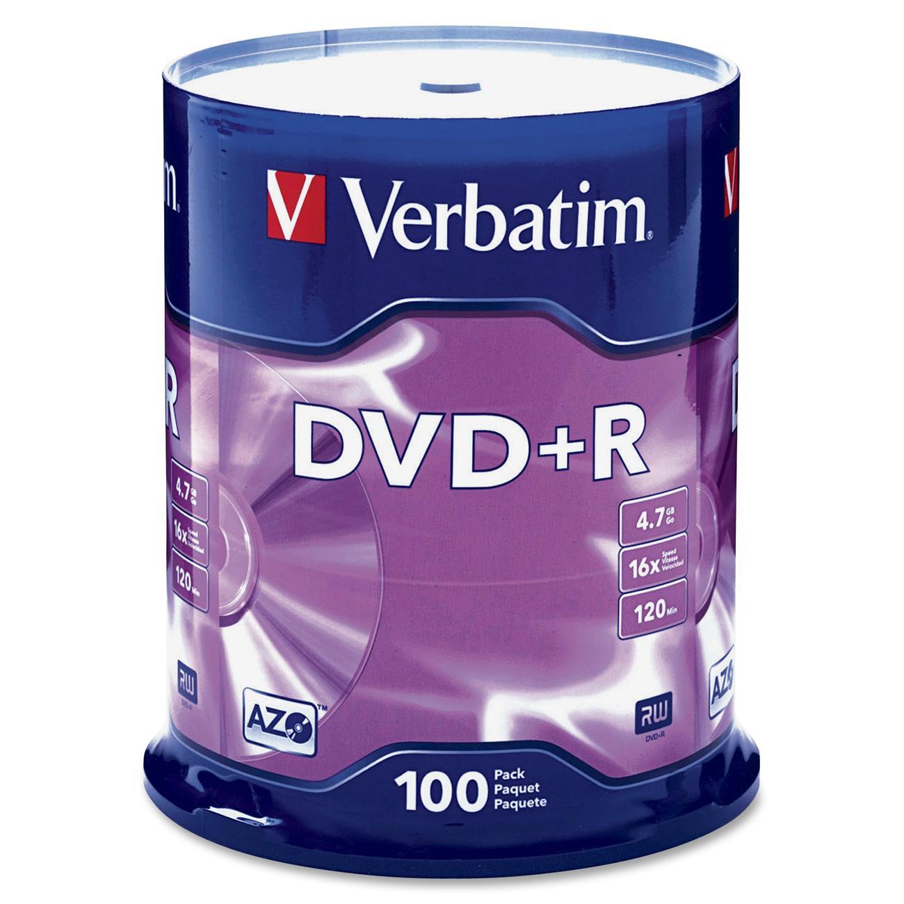Best Buy: Verbatim DVD Recordable Media DVD+R 16x 4.70 GB 100 Pack Spindle  95098