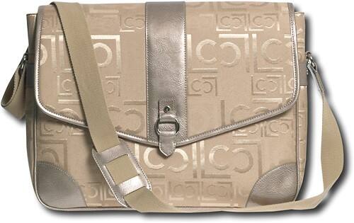Front Standard. Liz Claiborne - Jacquard Laptop Messenger Bag - Gold.