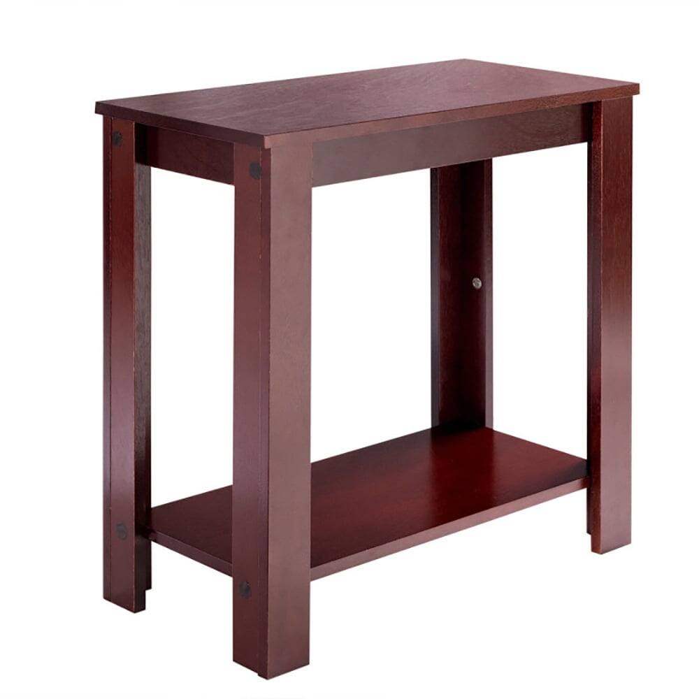 Angle. Kadyn - 2-Tier Modern Compact End Table with Storage Shelf-Espresso, Sturdy 23.5 Side Table, 2-Tier Design, 17.5 Shelf Height - Red.