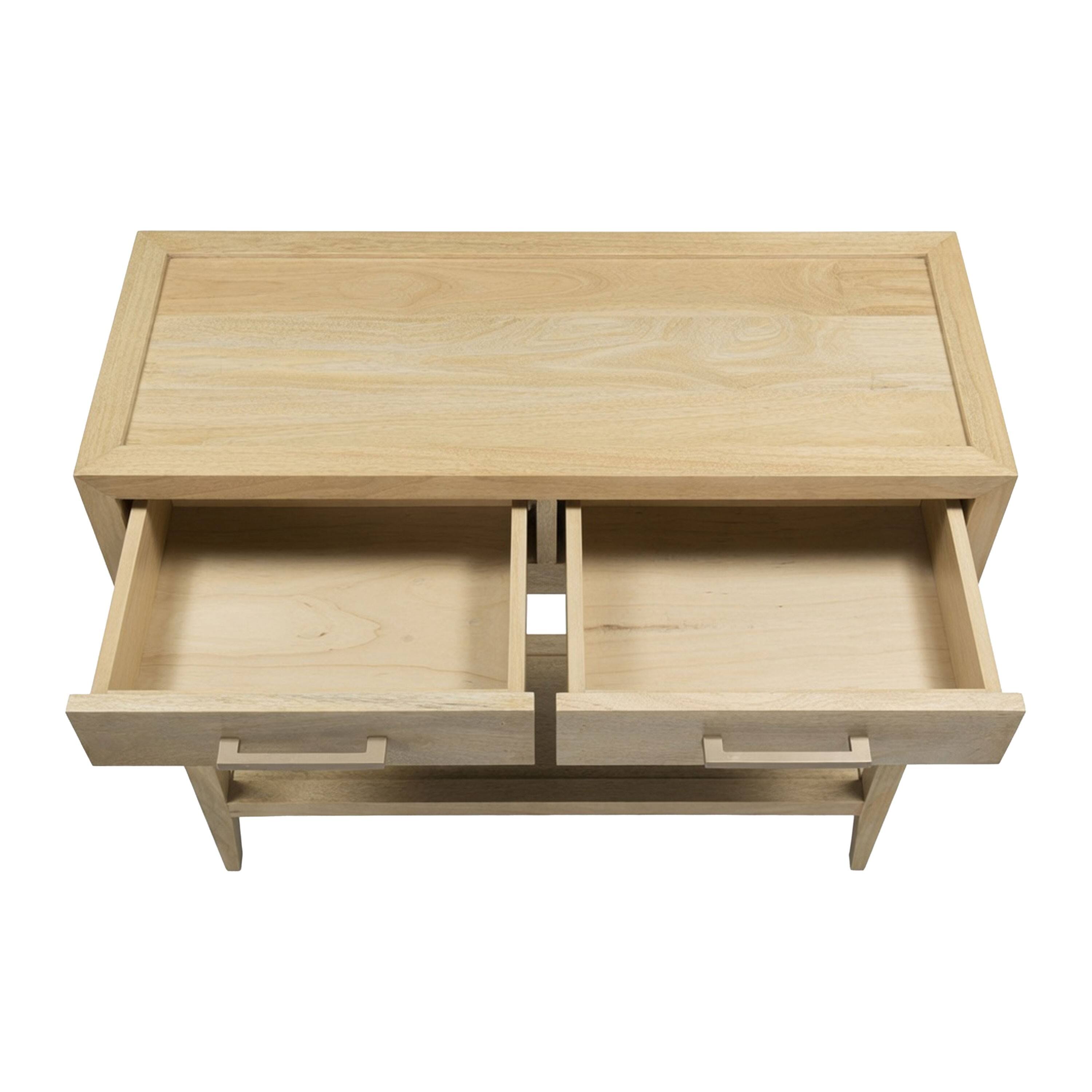 Back. Manhattan Lane - Unya 36 Inch Sofa Console Table with Shelf, 2 Drawers, Natural Brown Mango Wood, Organic Decor - Natural Brown, Beige.
