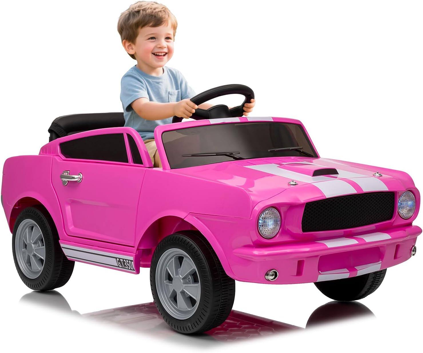 Front. Acekool - Licensed Shelby GT350 12V Kids Ride On Car, Remote Control, LED, USB, Dual Motors, Music, Battery Meter, Pink - Pink.