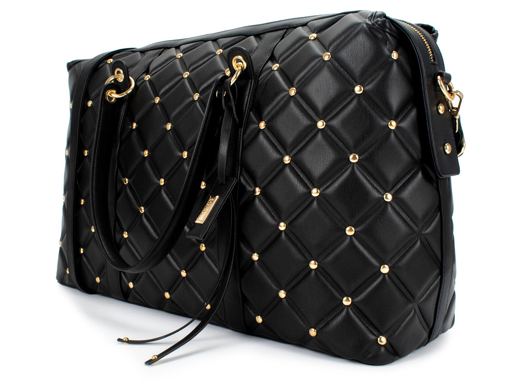 Badgley Mischka Quilted Vegan Leather Weekender Duffel Bag Black
