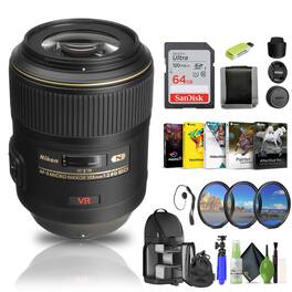 Nikon - AF-S VR Micro-NIKKOR 105mm f/2.8G IF-ED Lens (2160) + 64GB Memory Card - Bundle - Black