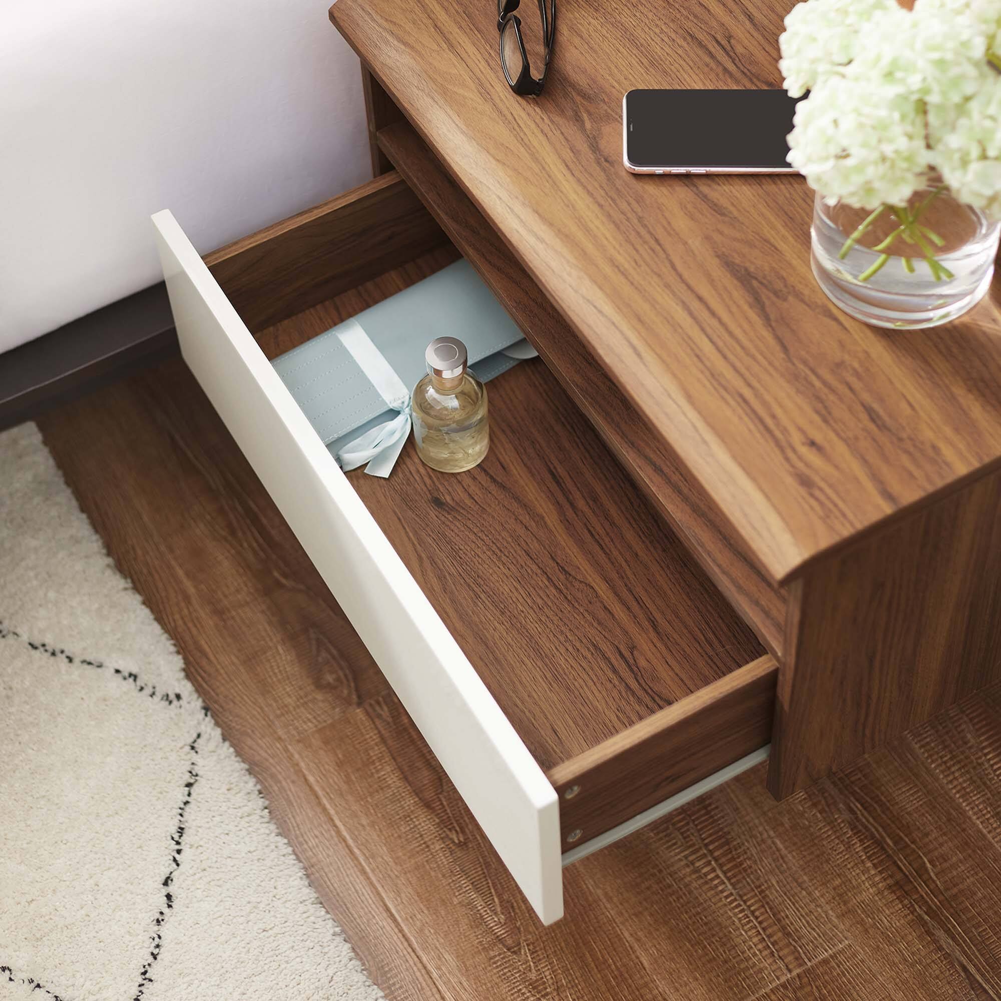 Alt View 1. Modway - Envision Wall Mount Nightstand by Modway - Walnut White.