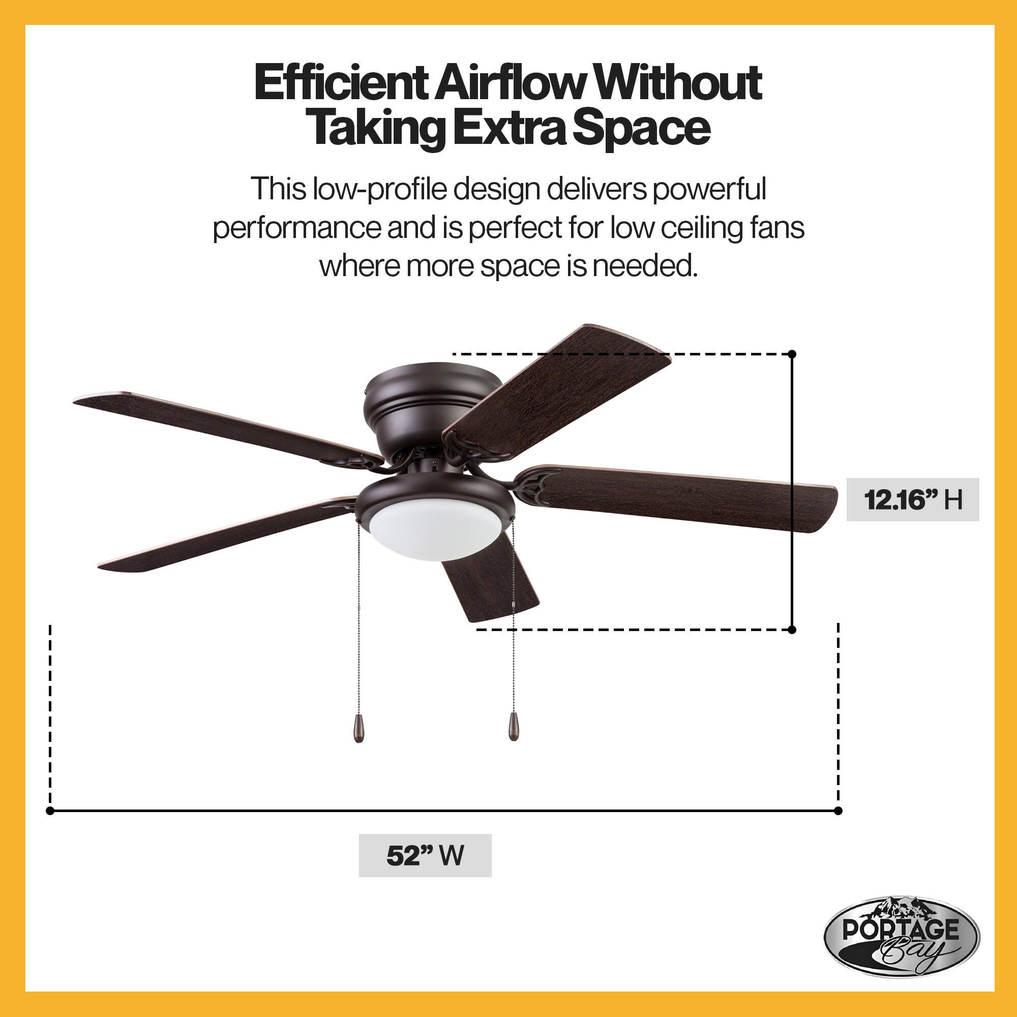 Efficient Airflow Without Taking Extra Space

This low-profile design delivers powerful performance and is perfect for low ceiling fans where more space is needed.

12.16" H 52" W

PORTAGE Bay