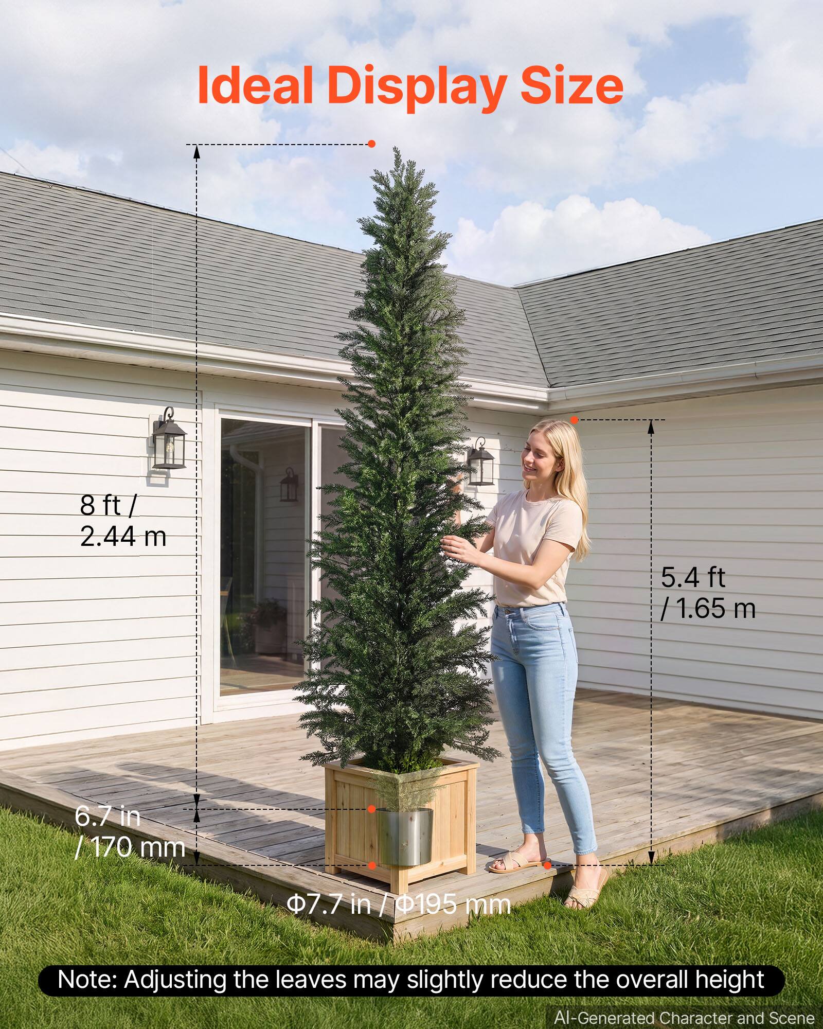 Ideal Display Size
8 ft / 2.44 m
5.4 ft / 1.65 m
6.7 in / 170 mm
7.7 in / 195 mm

Note: Adjusting the leaves may slightly reduce the overall height

AI-Generated Character and Scene