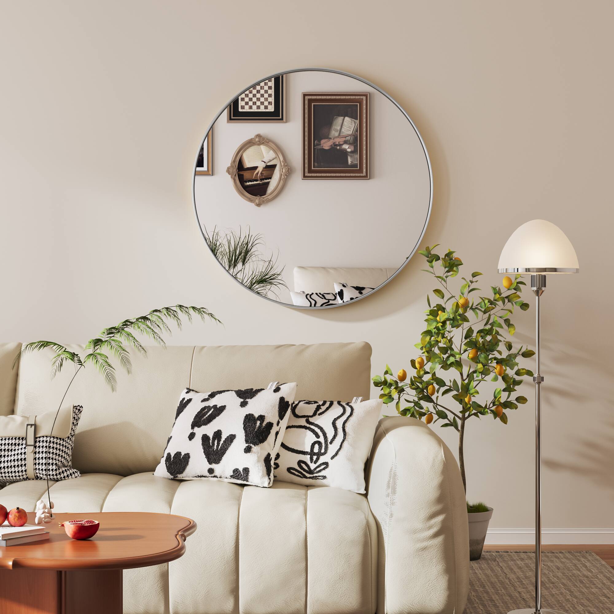 Alt View 6. PAIHOME - 36 Inch Round Bathroom Mirror with Brushed Stainless Steel Frame, Modern Wall Mirror for Entryway & Living Room - Silver.