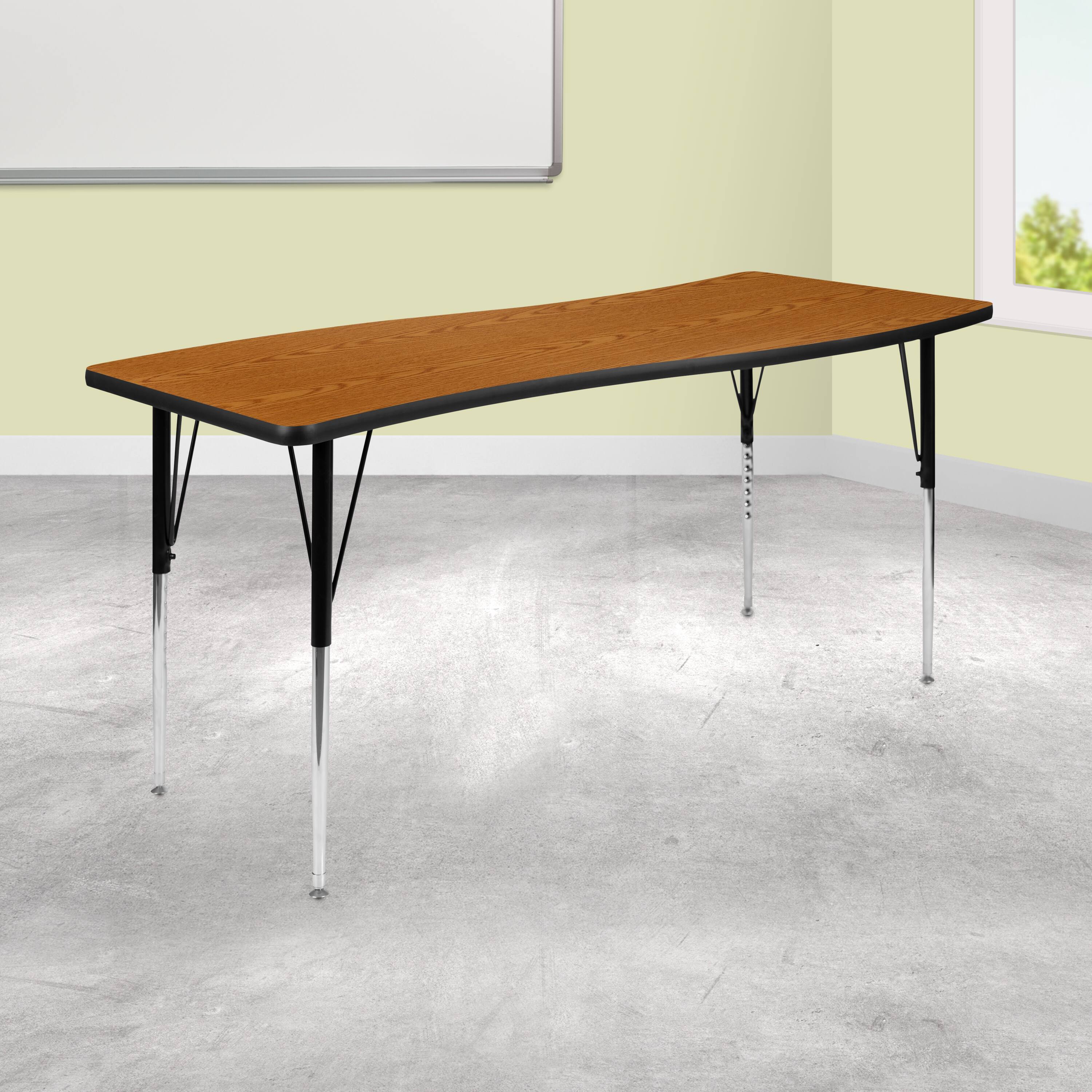 Alt View 1. Emma + Oliver - 26"W x 60"L Rectangle Wave Flexible Collaborative Adjustable Height Activity Table - Oak.