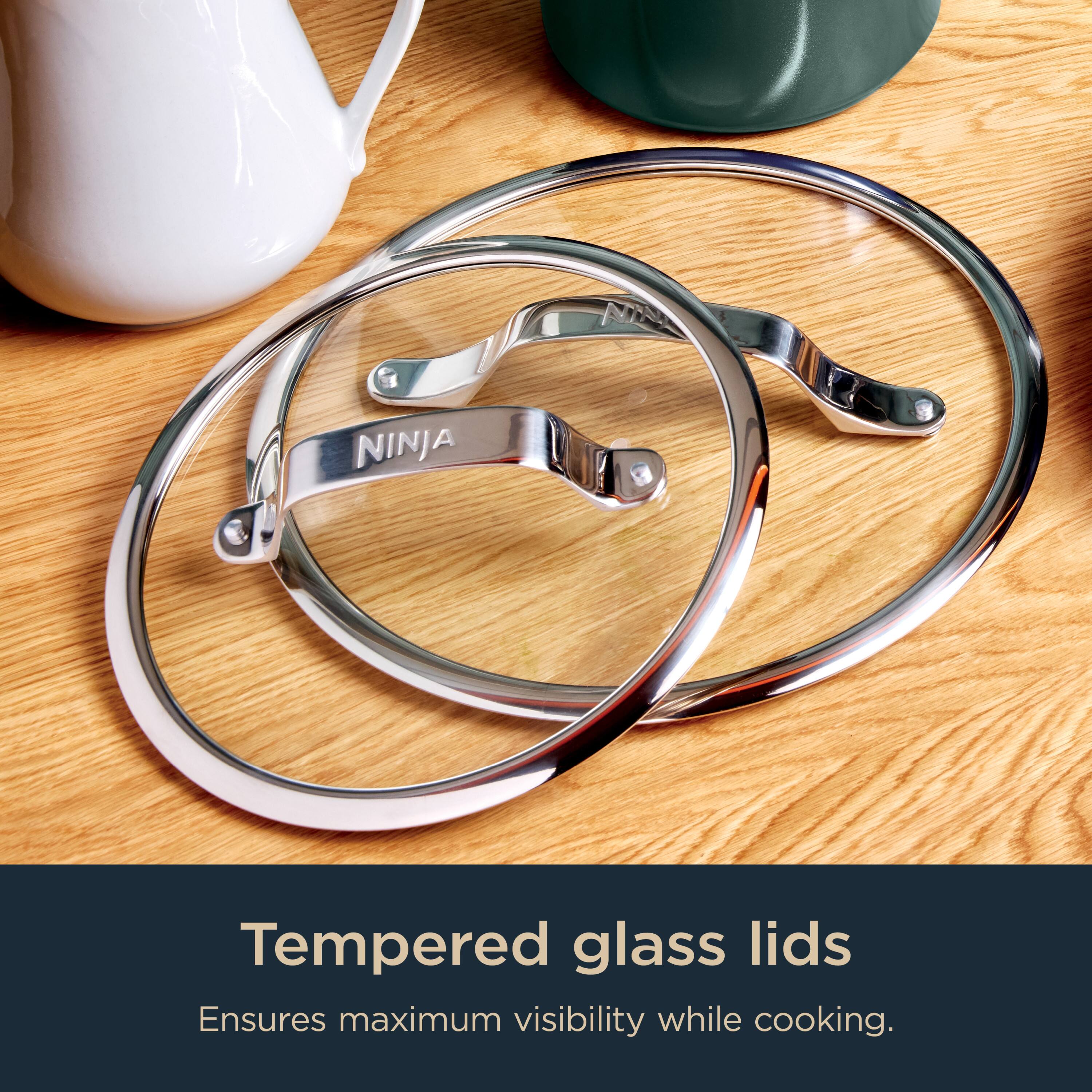 Tempered glass lids ensure maximum visibility while cooking.