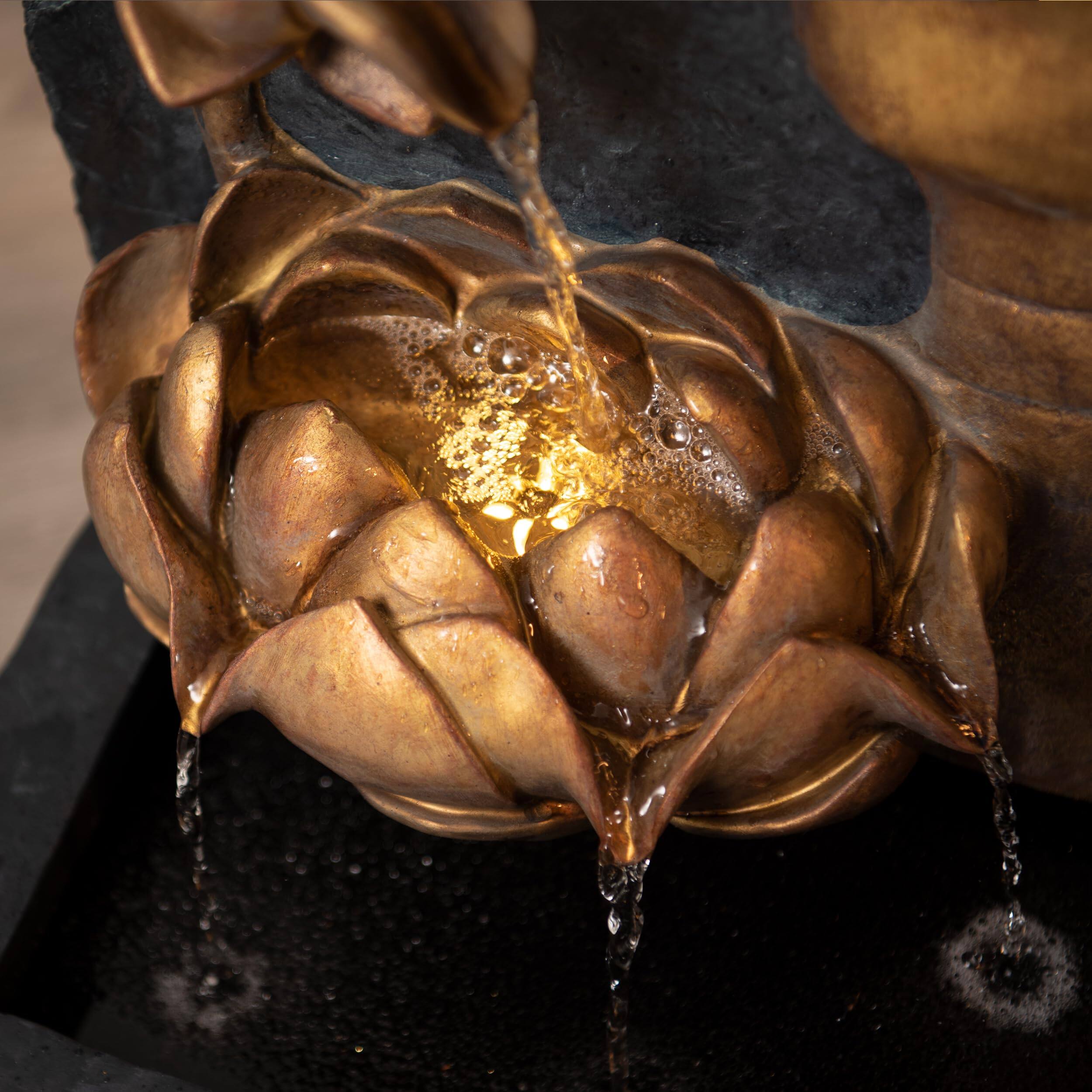 Alt View 2. Refined Abode Design - 30 H Zen Buddha Face Water Fountain W led Light & Pump Indoor outdoor Freestanding Relaxing Decor Bronze And.