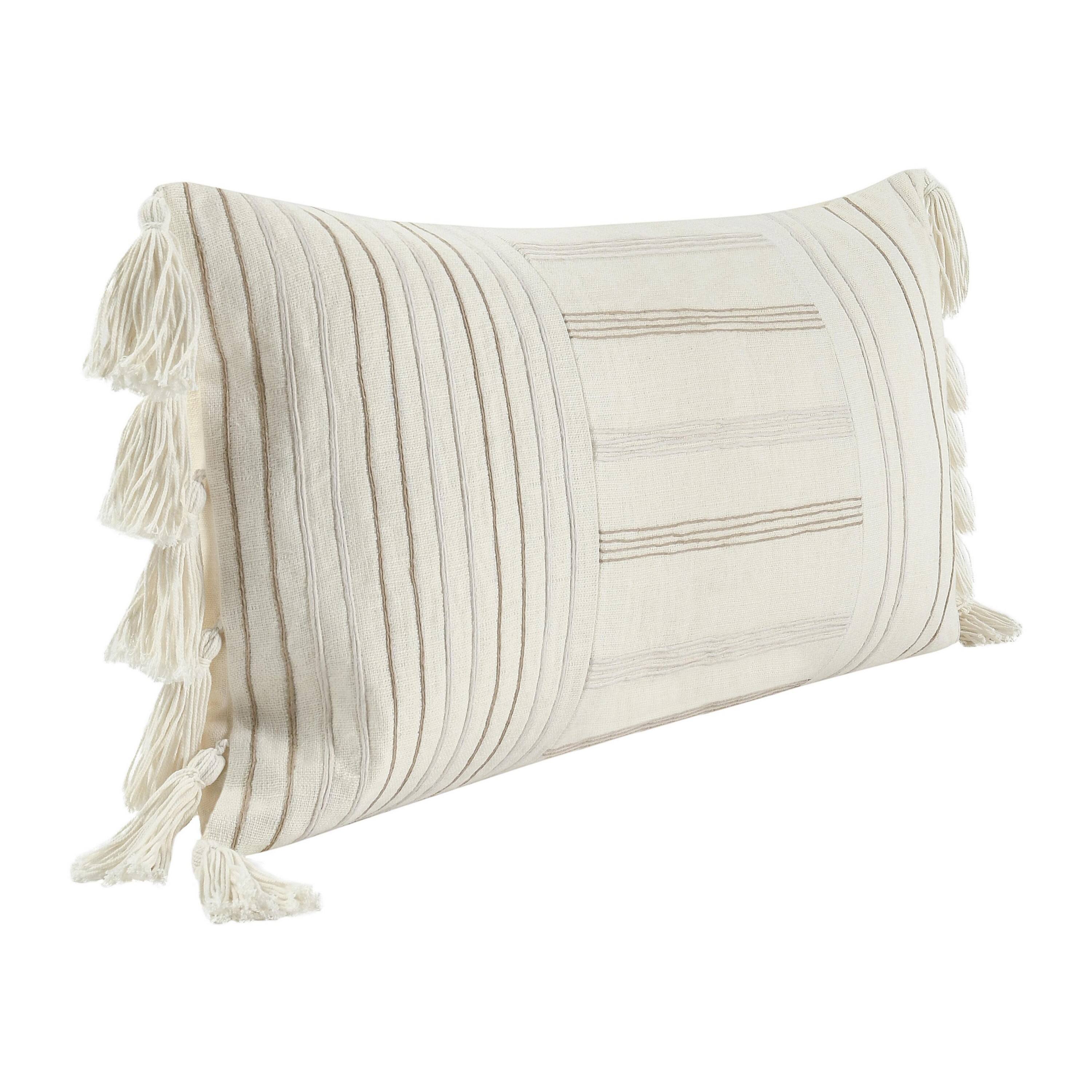 Angle. Manhattan Lane - Pini Lumbar Throw Pillow, Boho Striped Design, 14x26 Inch  Linen - Beige.