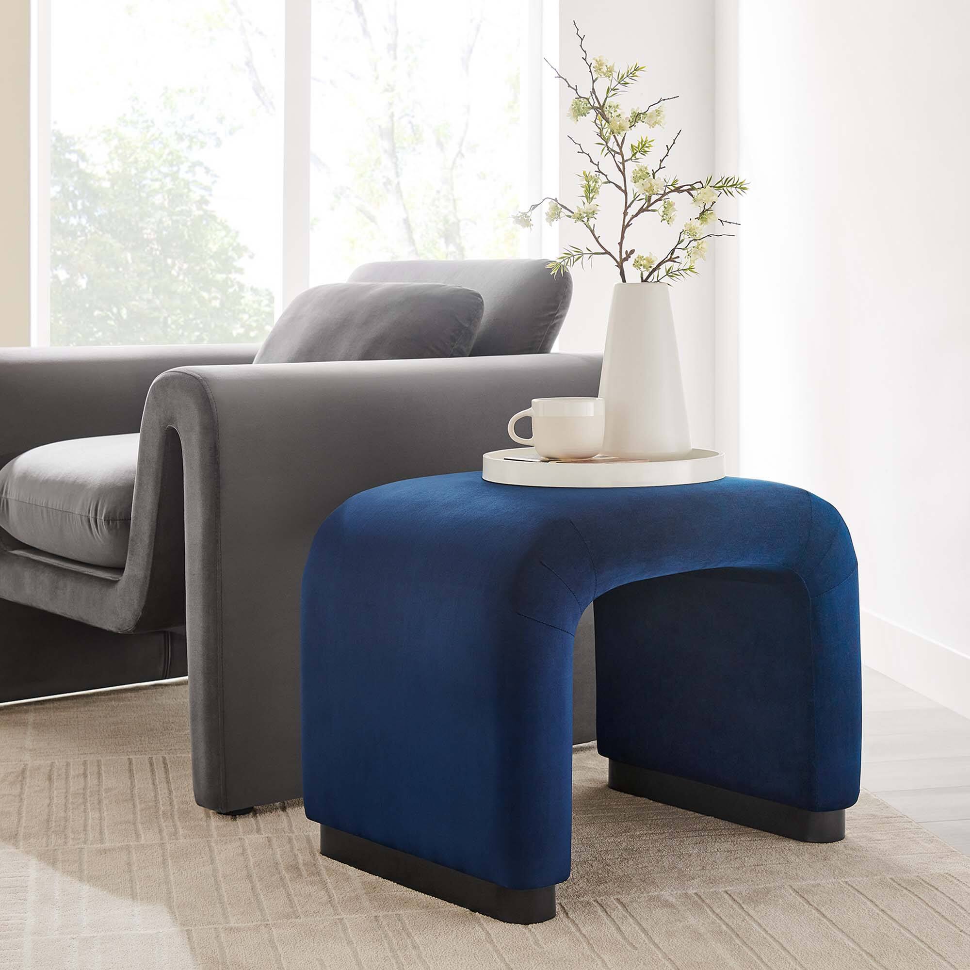 Koda Performance Velvet Waterfall Stool by Modway - Black Midnight Blue