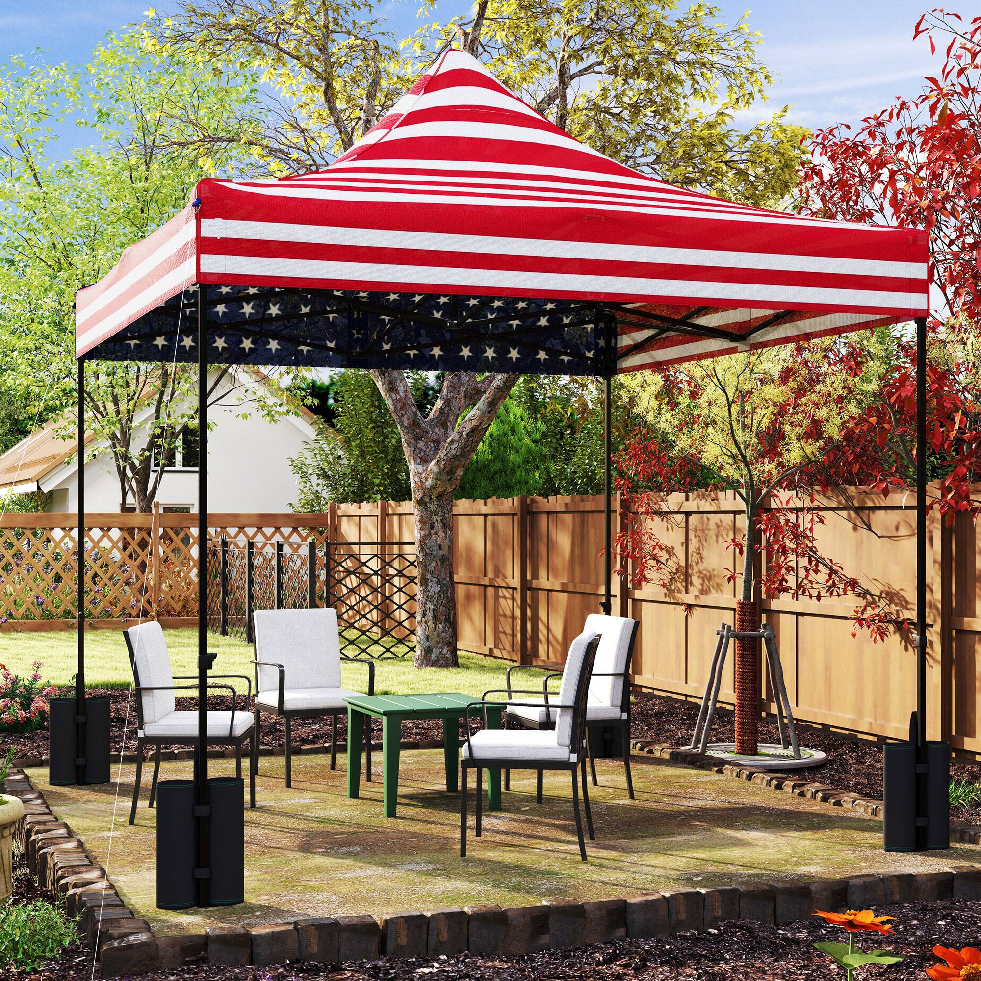 Alt View 5. Outsunny - 10' x 10' Canopy Replacement Cover with 4 Weight Bags and 8 Drainage Holes, UPF50+ Pop Up Canopy Cover Replacement Top - American Flag.