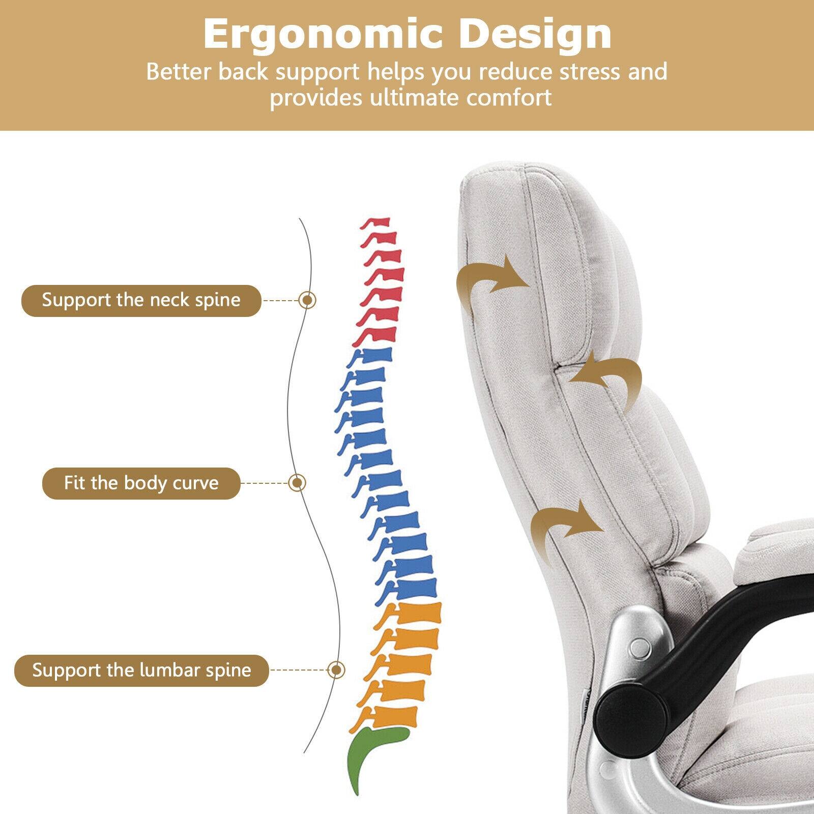 Ergonomic Design  
Better back support helps you reduce stress and provides ultimate comfort

- Support the neck spine
- Fit the body curve
- Support the lumbar spine