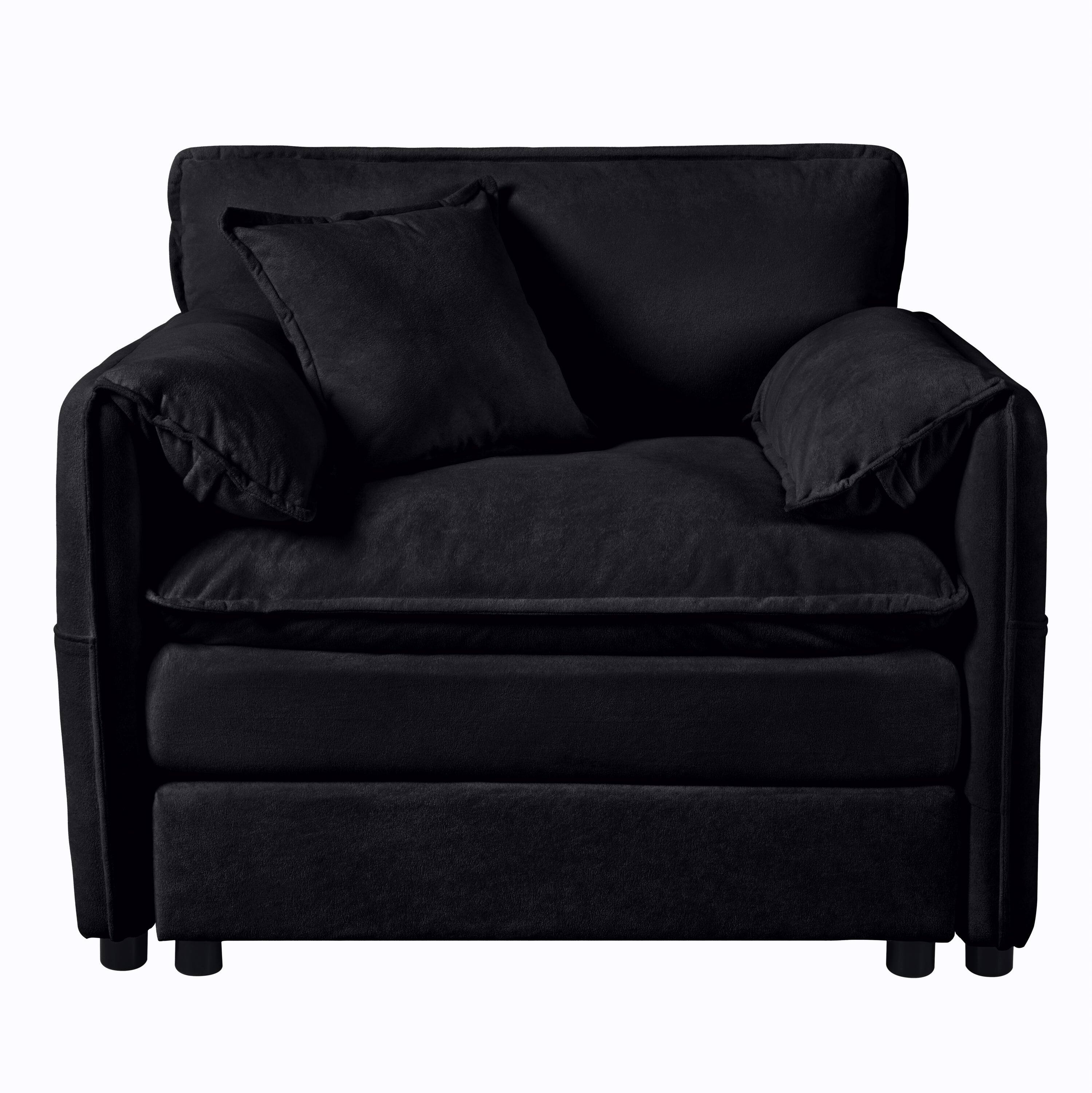 Alt View 1. Boyel Living - Modern Minimalist Black Chenille Sofa with Side Storage Pockets 1-Seat - Black.