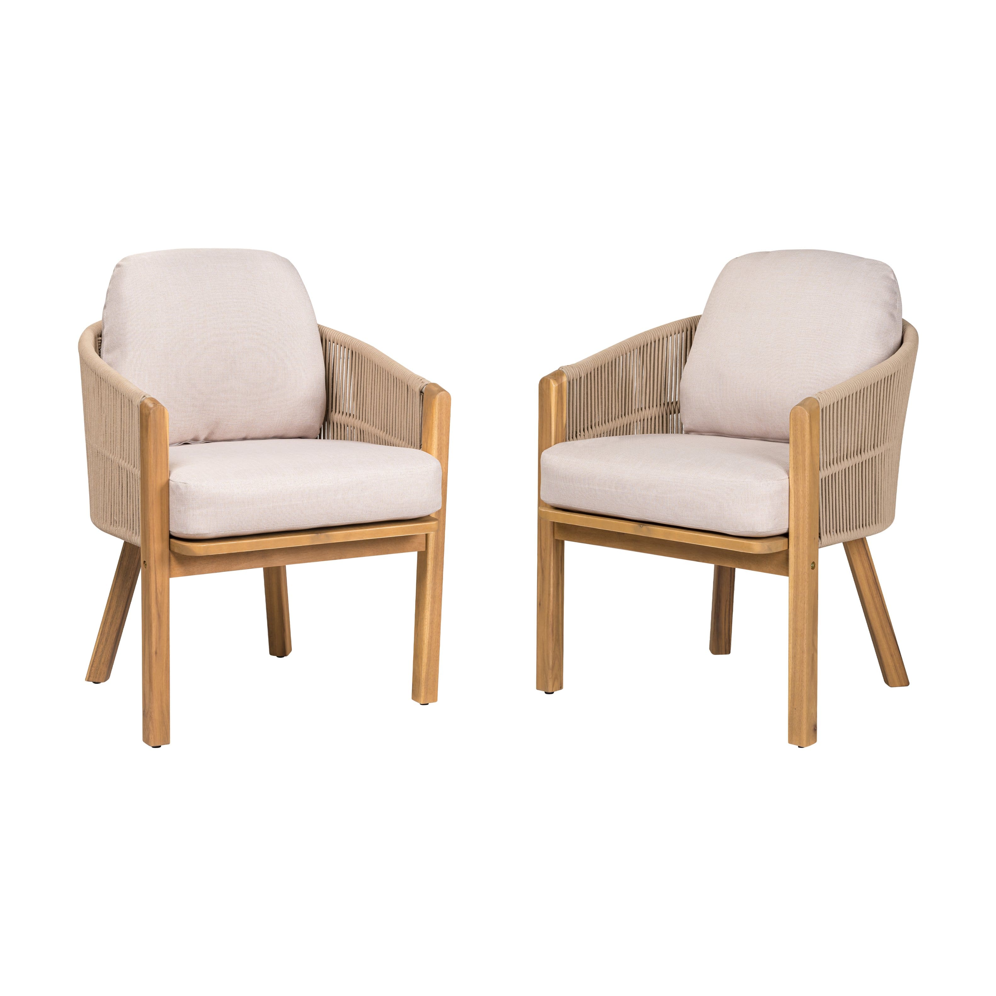Mondawe - Set of 2 Outdoor Dining Arm Chair - Teak+ Beige