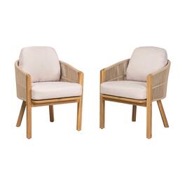 Mondawe - Set of 2 Outdoor Dining Arm Chair - Teak+ Beige