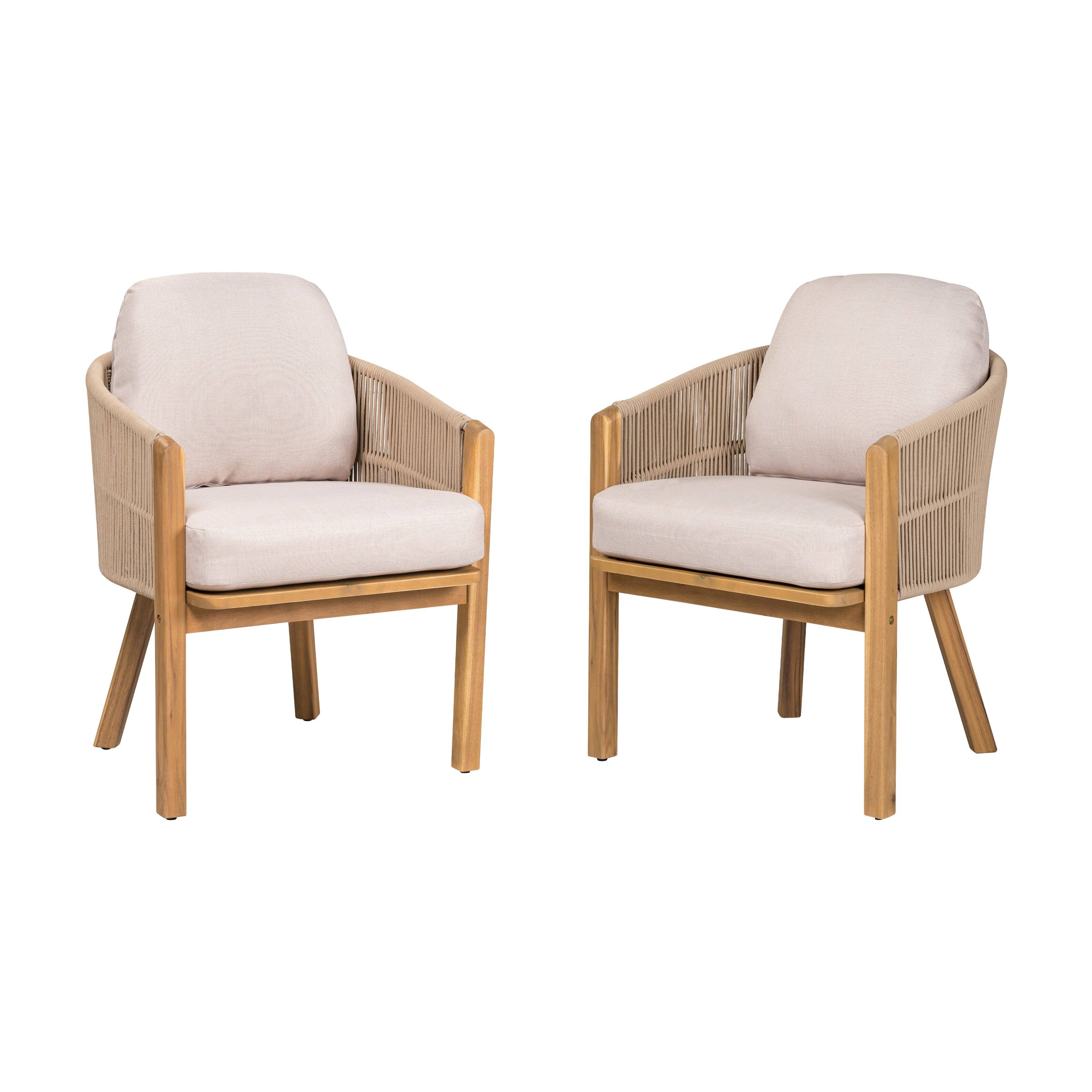 Front. Mondawe - Set of 2 Outdoor Dining Arm Chair - Teak+ Beige.