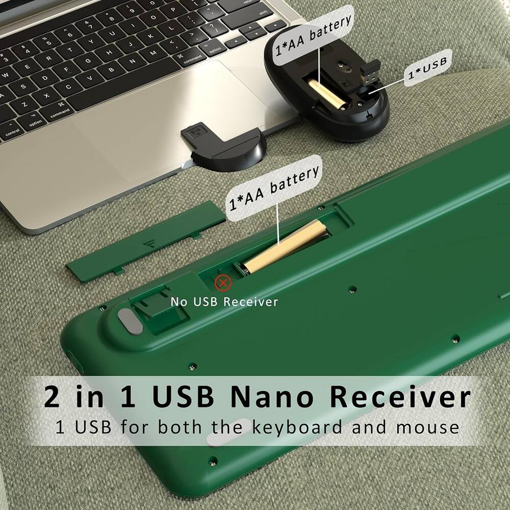 6 S 5 1 4 T . 3 R E  W D 8 C A x Z  d - ootton Control & 7 Y G A a U H B I 9  J N G o K M  J P a : f L ? I > < F -ig  - P Mi . battery 1*AA 1 L*USB battery 1*AA X No USB Receiver 2 in 1 USB Nano Receiver 1 USB for both the keyboard and mouse

2 in 1 USB Nano Receiver  
1 USB for both the keyboard and mouse

1*AA battery  
1*USB  
1*AA battery  
No USB Receiver