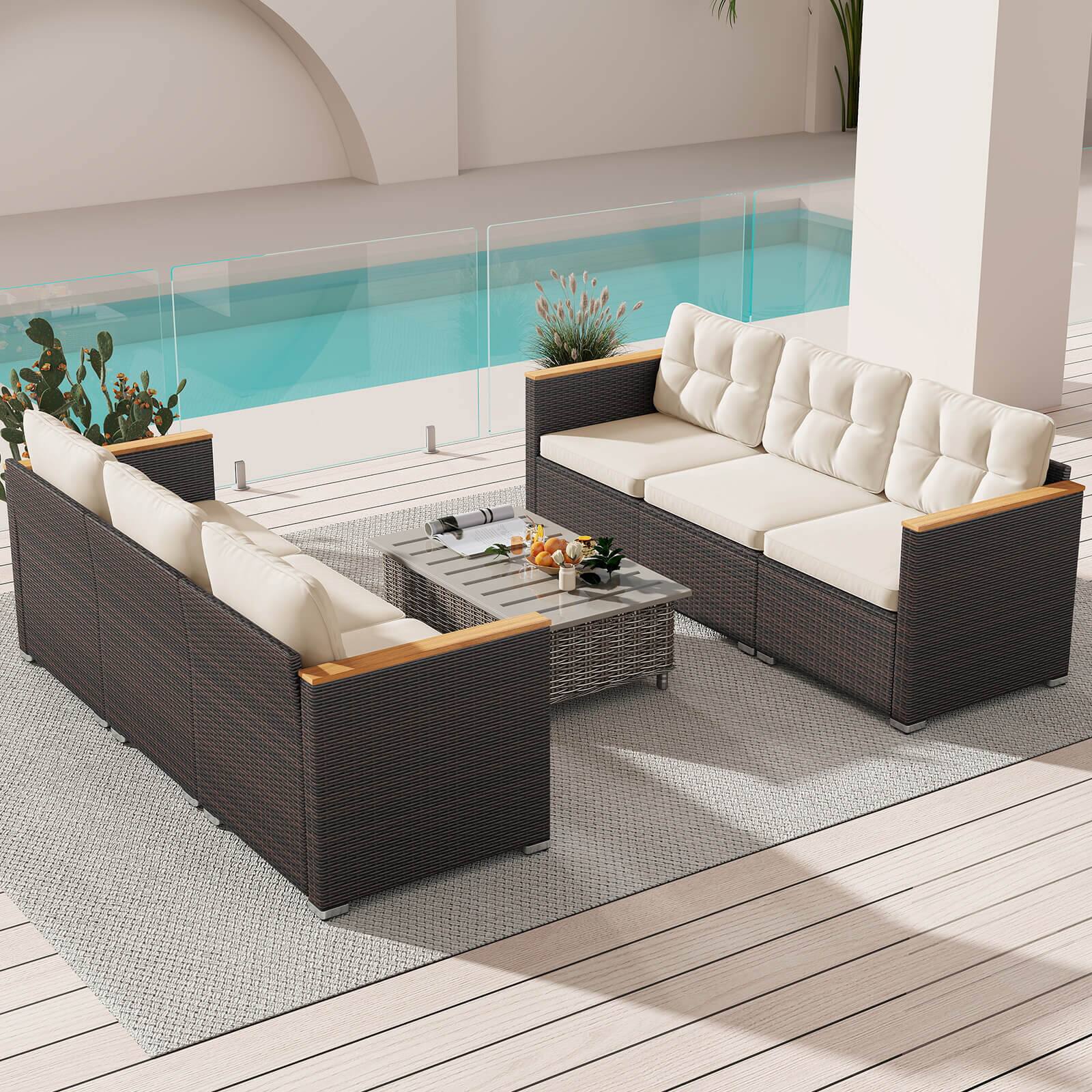 Alt View 3. Costway - Costway 3-Seat Patio Couch Sofa PE Rattan Wicker Outdoor Loveseat Furniture Set - Off-White.