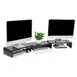 Mind Reader - Dual Monitor Stand, Adjustable MDF Desktop Riser for Laptop, Monitor, TV, Expands to 51.25" Wide - Black