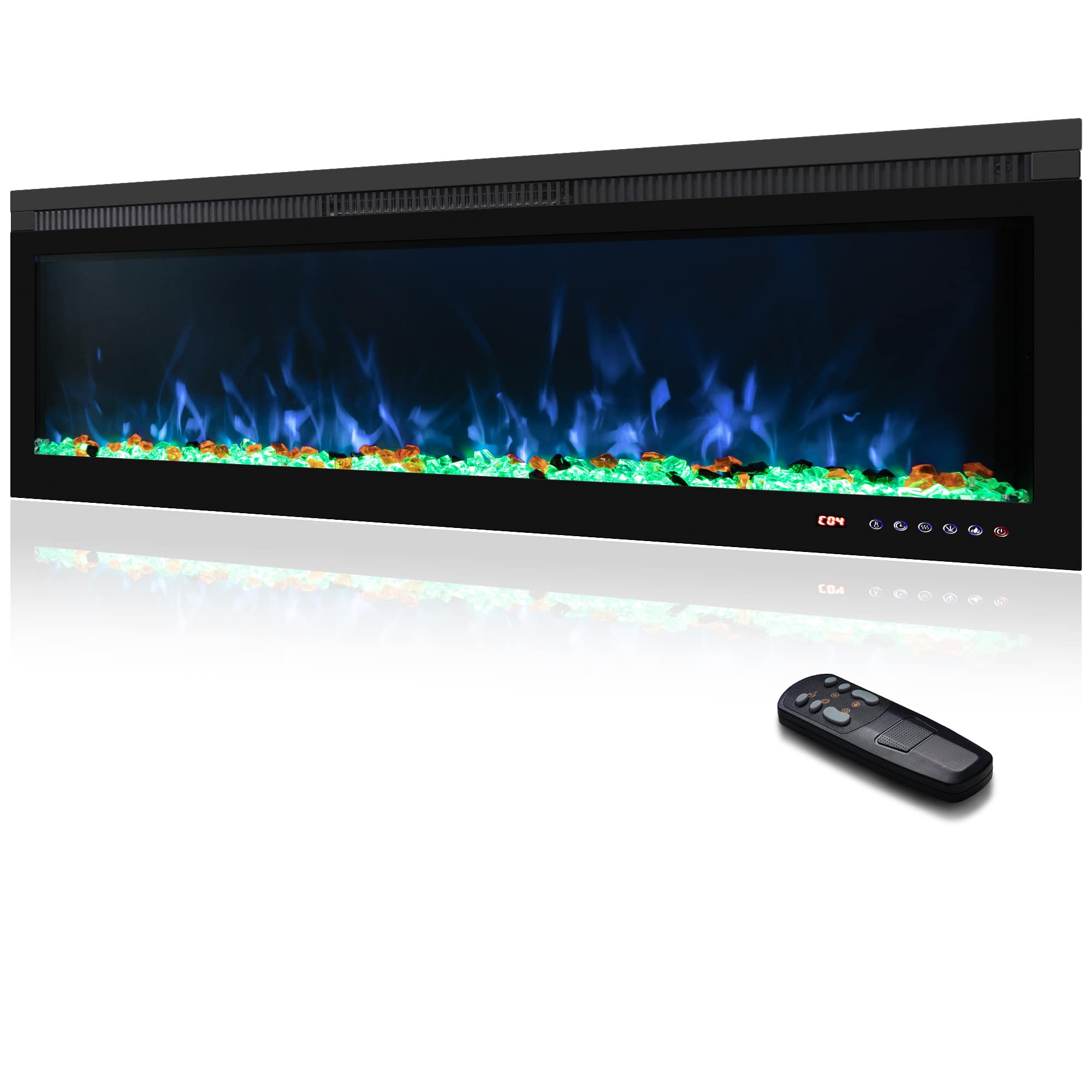 Mondawe - 42" Linear Recessed-in Electric Fireplace with Remote Control, Adjustable Heat & Timer - Black