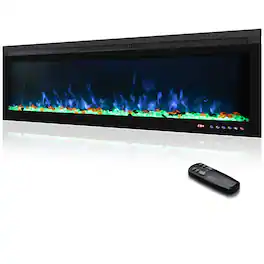 Mondawe - 50" Linear Recessed-in Electric Fireplace with Remote Control, Adjustable Heat & Timer - Black