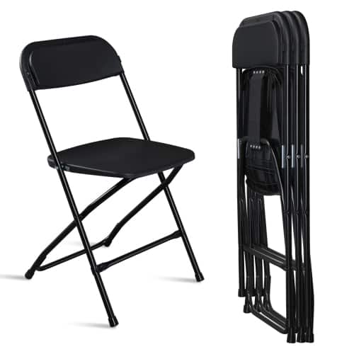 Winado - 4PCS Portable Plastic Folding Chairs, Stackable Seat with Steel Frame for Indoor Outdoor Wedding Party Picnic Dining - Black