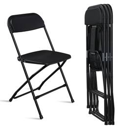 Winado - 4PCS Portable Plastic Folding Chairs, Stackable Seat with Steel Frame for Indoor Outdoor Wedding Party Picnic Dining - Black