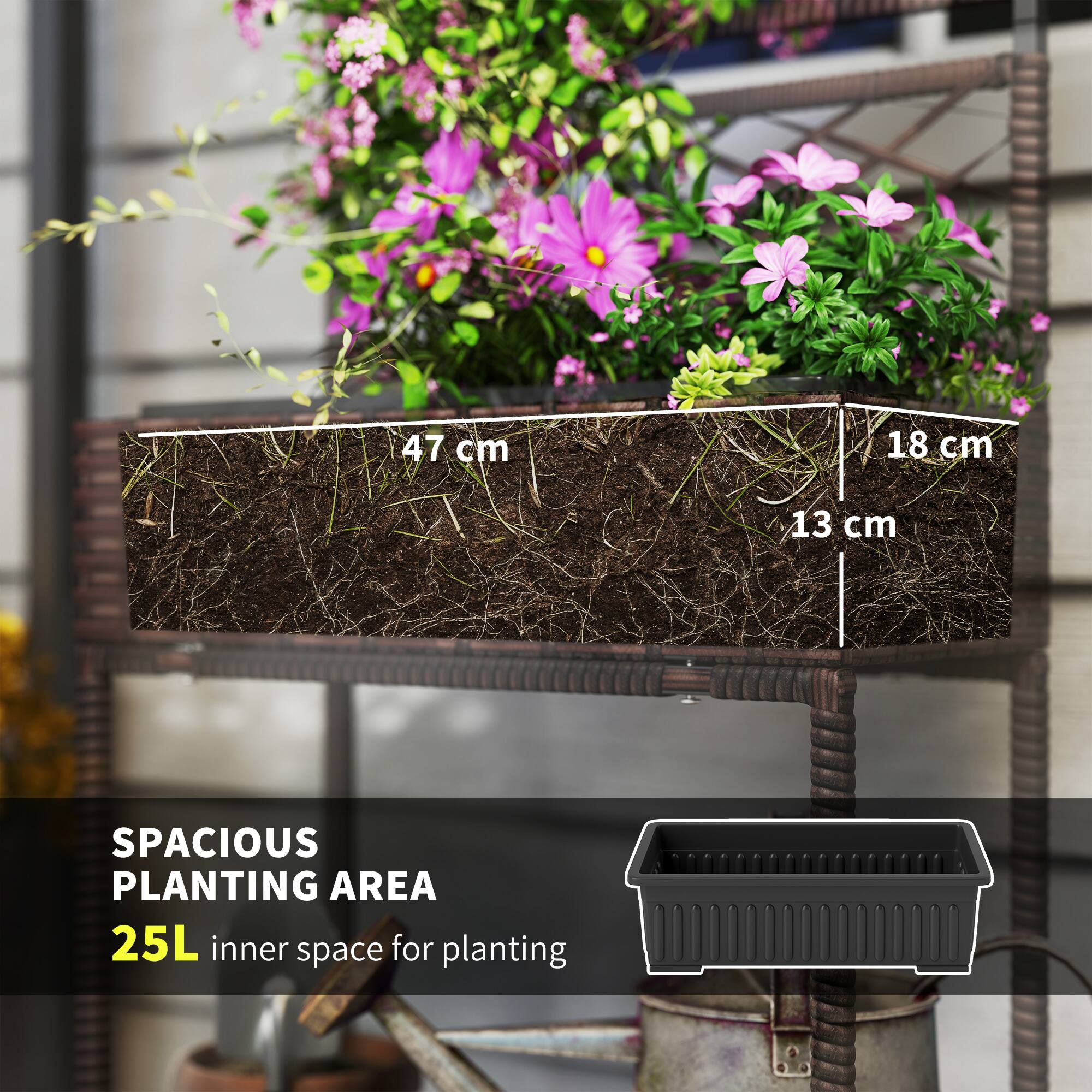 47 cm 18 cm 13 cm SPACIOUS PLANTING AREA 25L inner space for planting