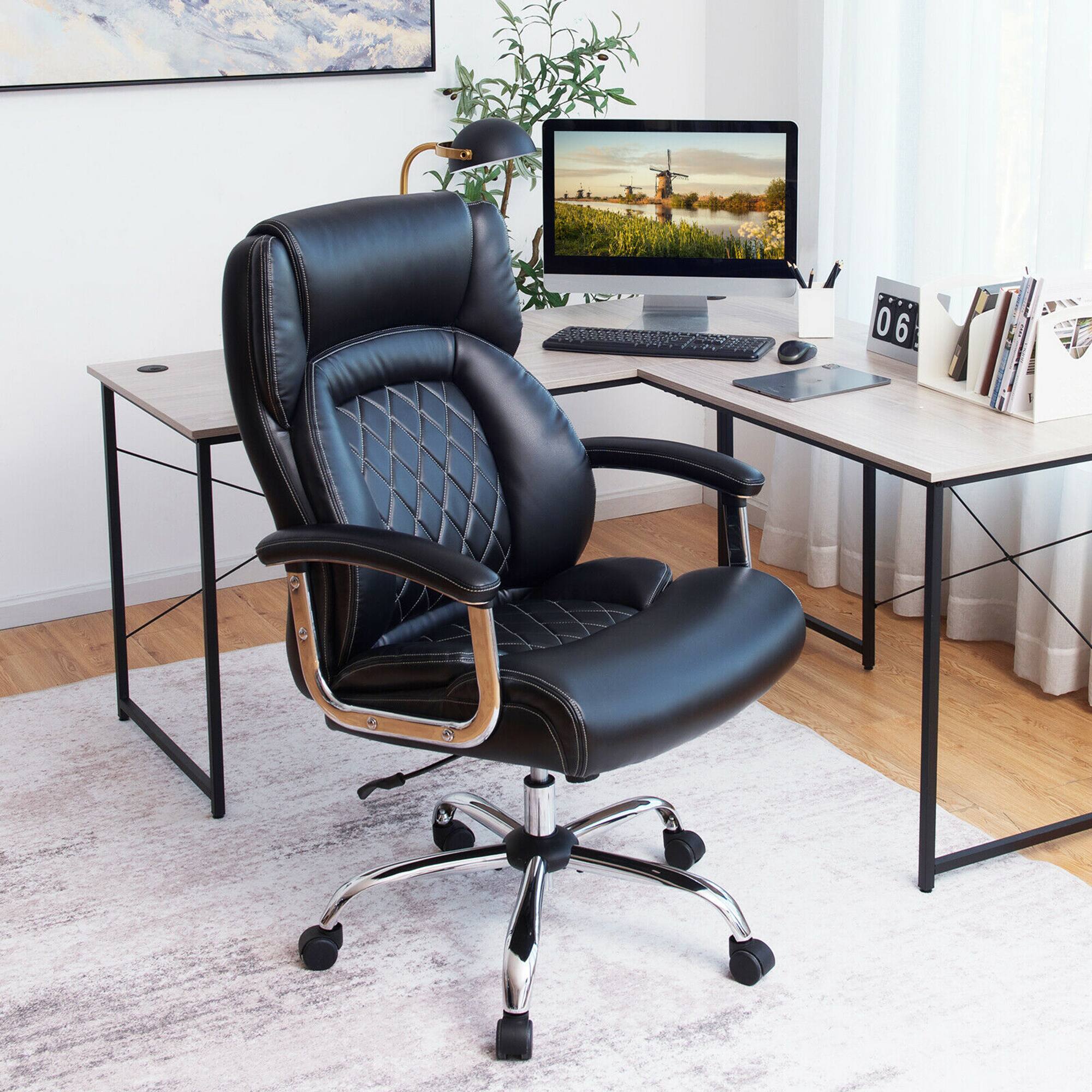 Alt View 11. Costway - Big & Tall Leather Adjustable Office Chair - Black.