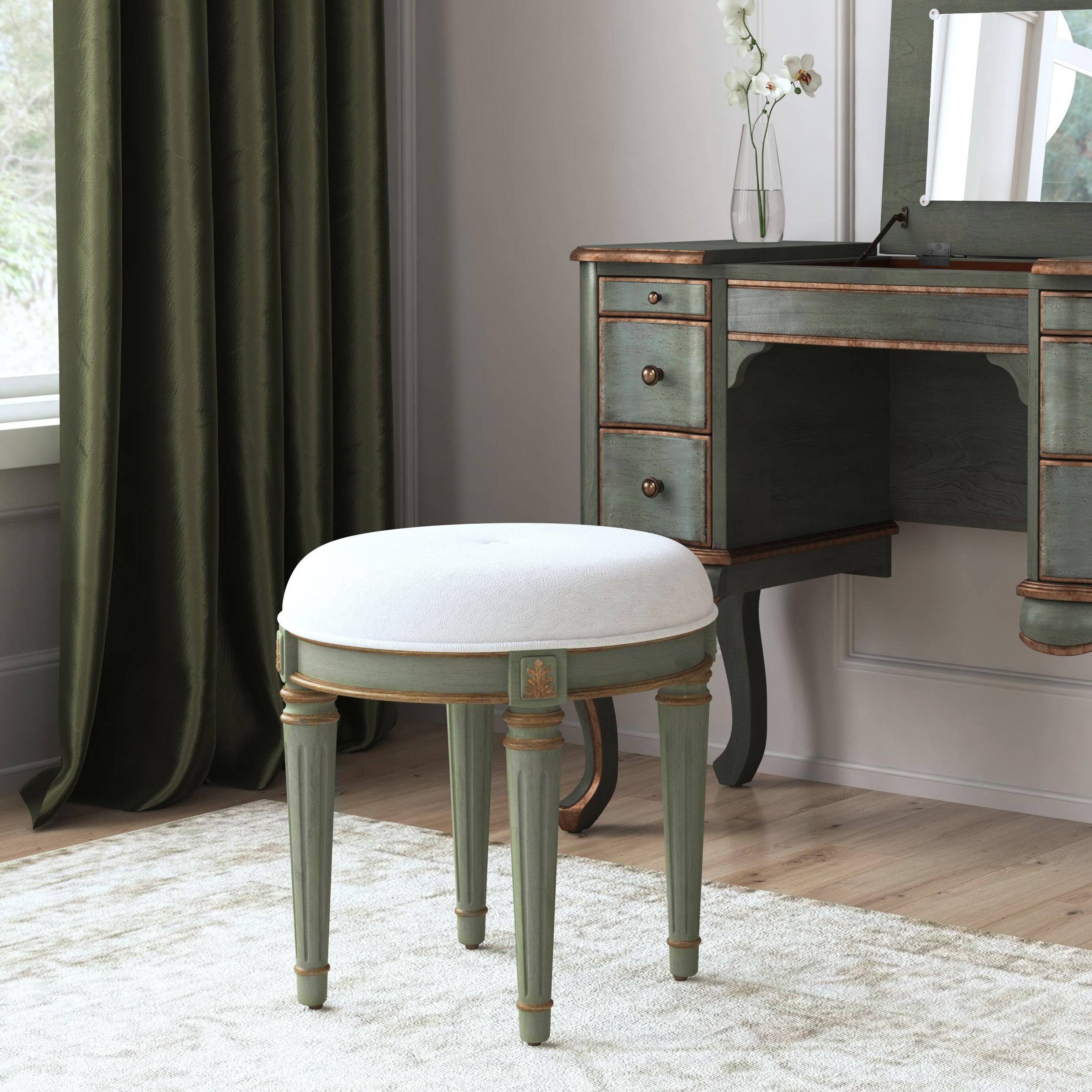 Alt View 1. Butler Specialty - Bernadette 18.5 in. Seat Height Round Upholstered and Wood Traditional Vanity Stool - Green.