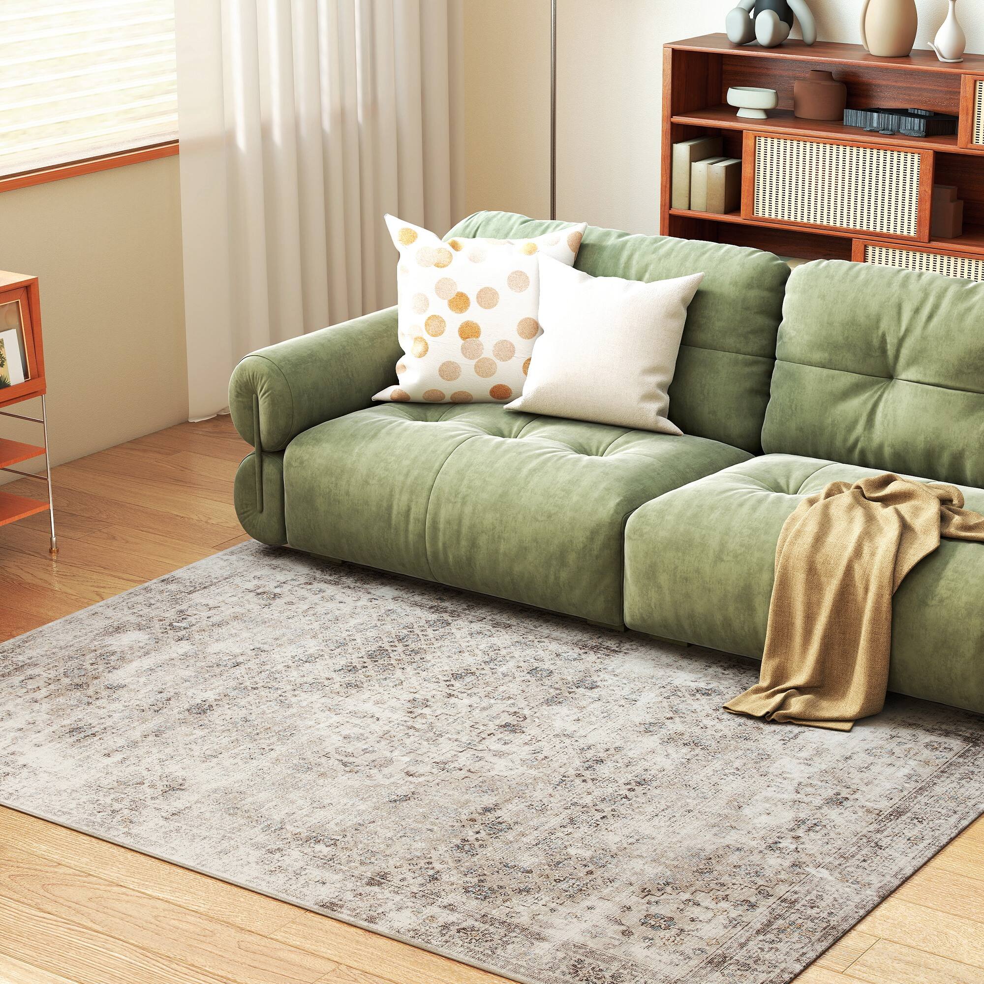 Alt View 1. Homcom - Washable Area Rug 4x6, Non-Slip Traditional Floor Carpet for Living Room, Bedroom - Light Mixed Brown.