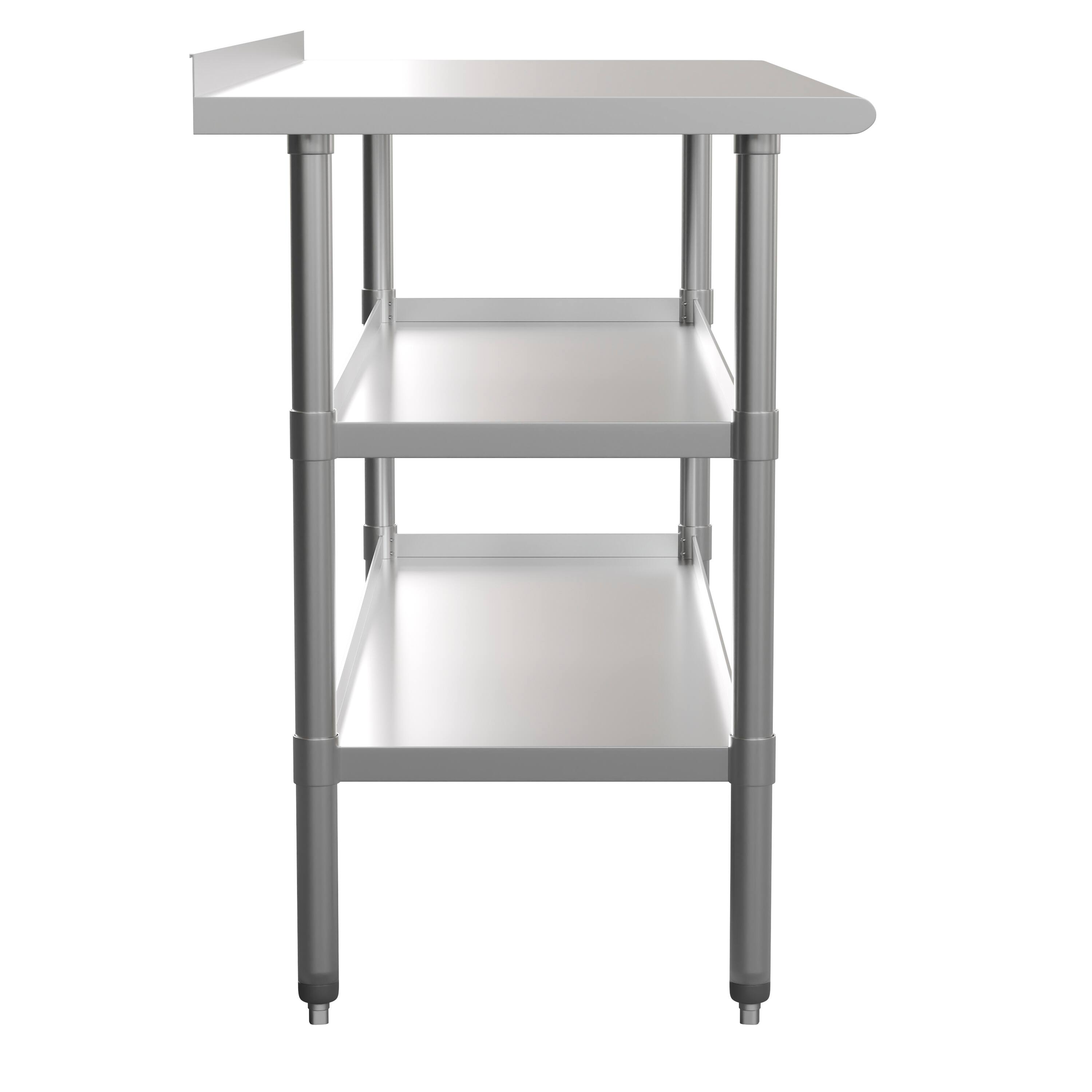 Alt View 5. Emma + Oliver - NSF Certified Stainless Steel 18 Gauge Work Table with 1.5" Backsplash and 2 Undershelves - Stainless Steel.