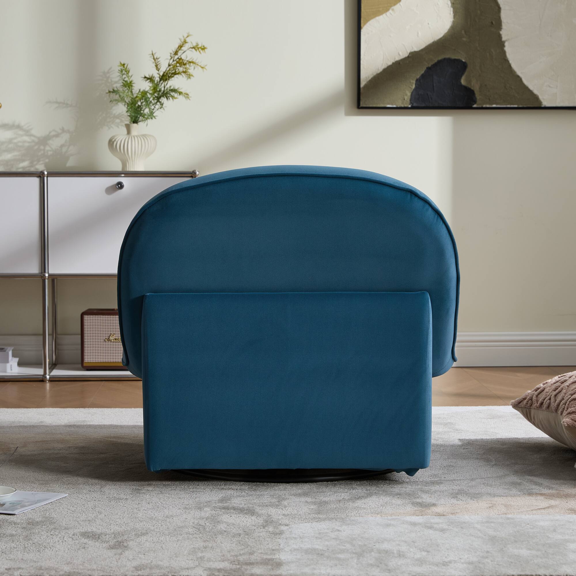 Alt View 1. GOODSILO - Pumpkin-Shaped Velvet Swivel Accent Chair with 360-Degree Rotation for Living Room, Bedroom, or Office - Smoke Blue.