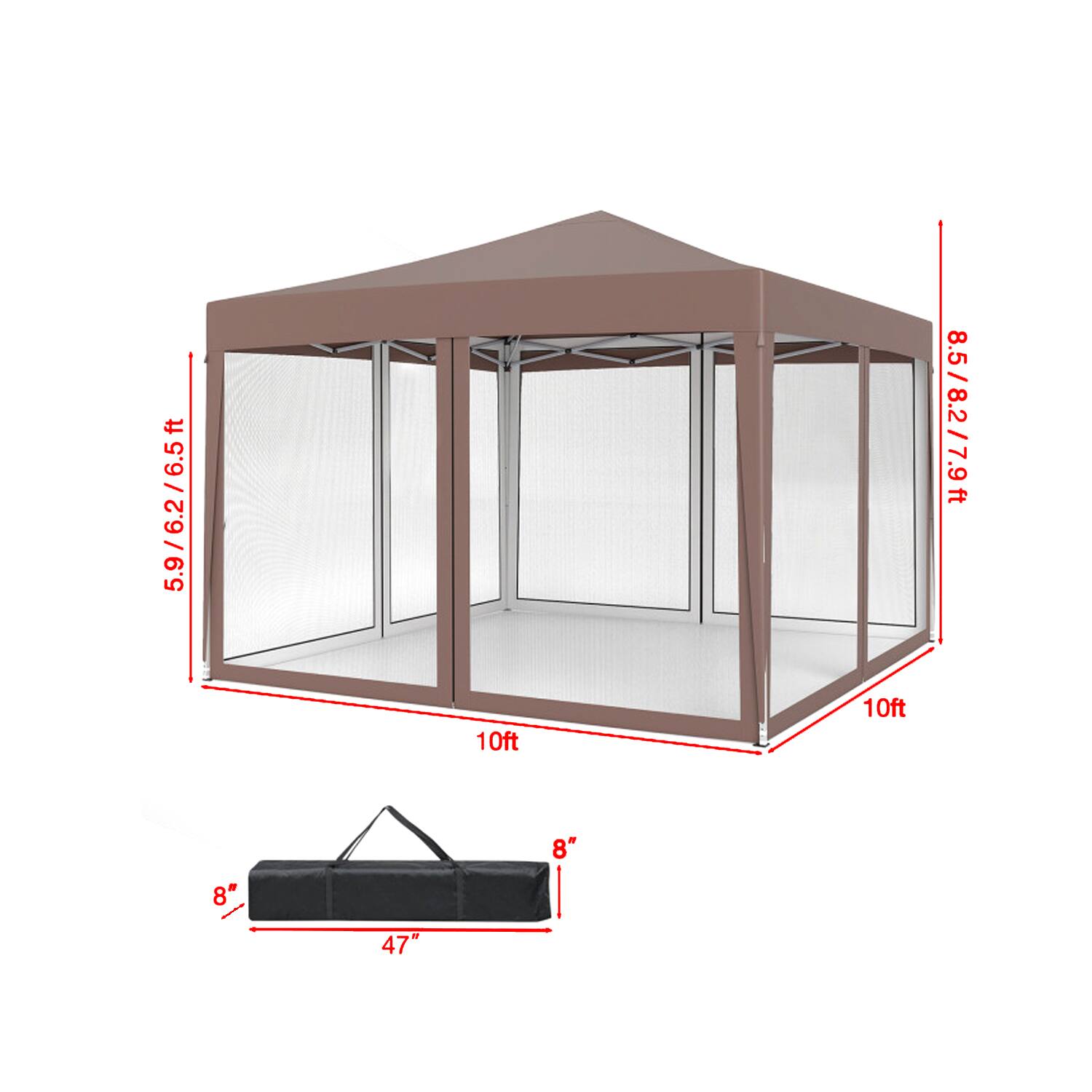 5.9/6.2/6.5ft  
8.5/8.2/7.9ft  
10ft  
10ft  
8"  
8"  
47"