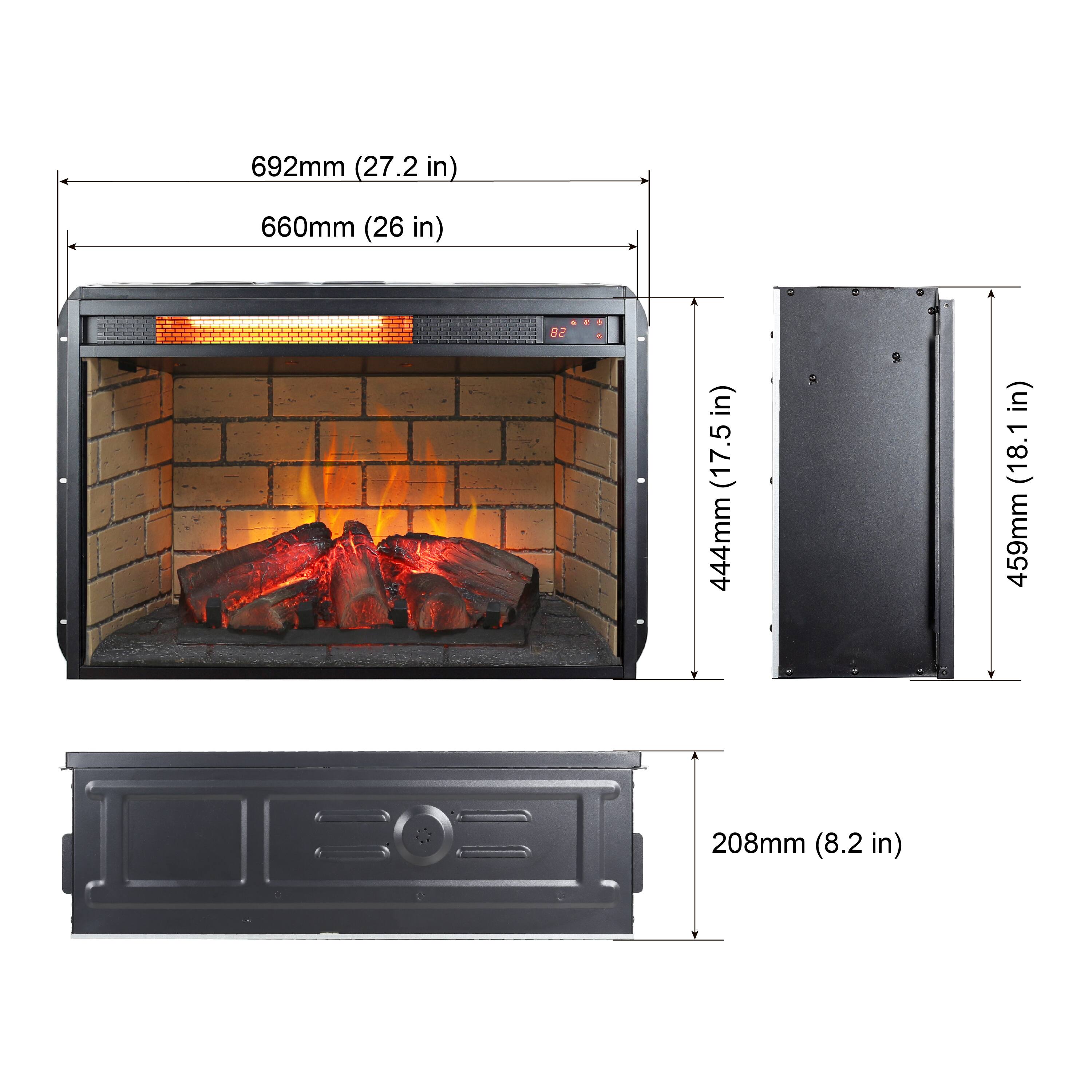 Alt View 3. Mondawe - 26" Infrared Quartz Electric Fireplace Insert with Wood Logs and Brick Design - Black.