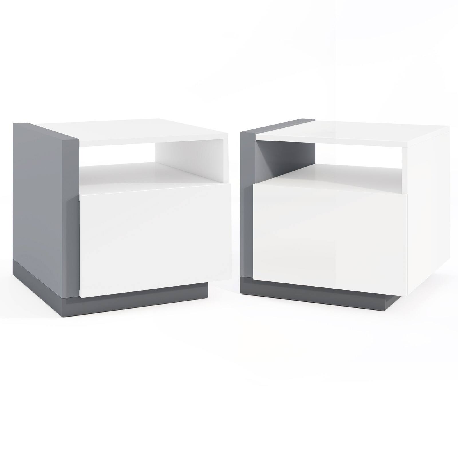 Alt View 9. Gymax - Gymax Nightstands Set of 2 Modern Minimalist Bed Side Table w/ Open Compartment - White, Grey.